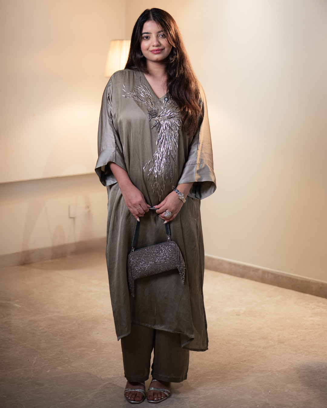 Pure Satin Indo-Western Outfit with Modern Handwork