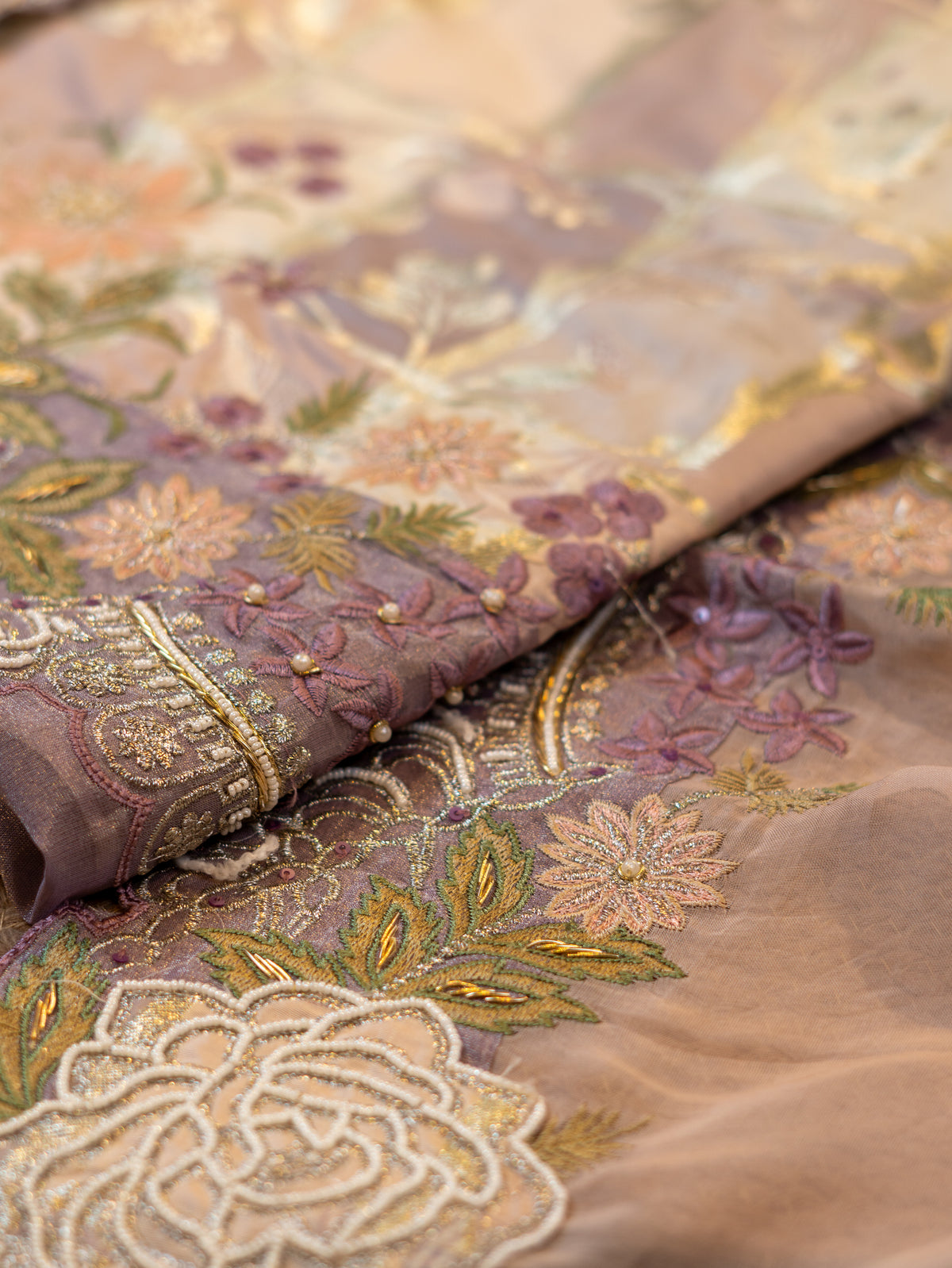 Banarasi Shirt with Scalloped Embroidery & Organza Shading Dupatta