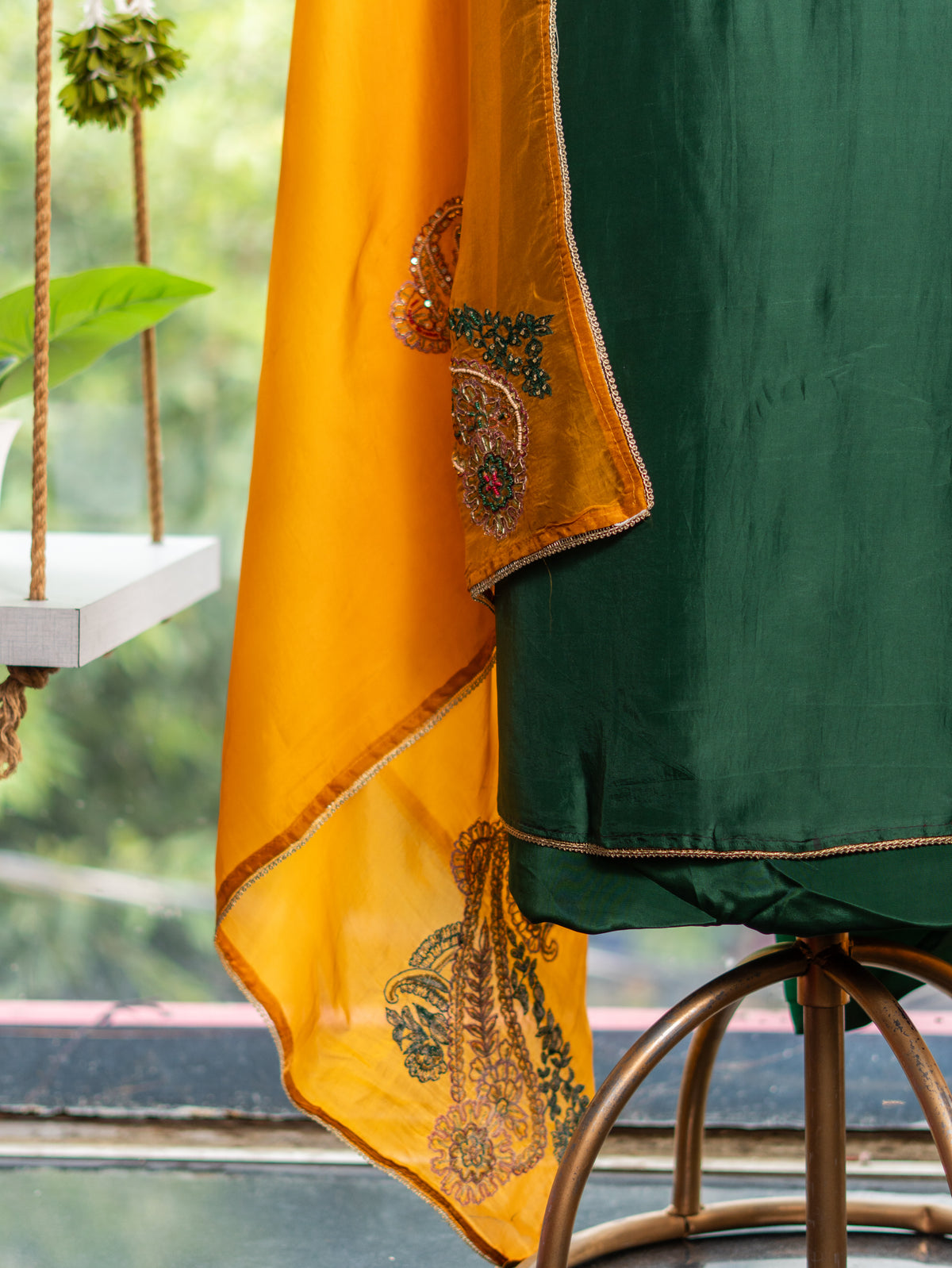 Silk Shirt, Crepe Bottom & Contrast Dupatta Set