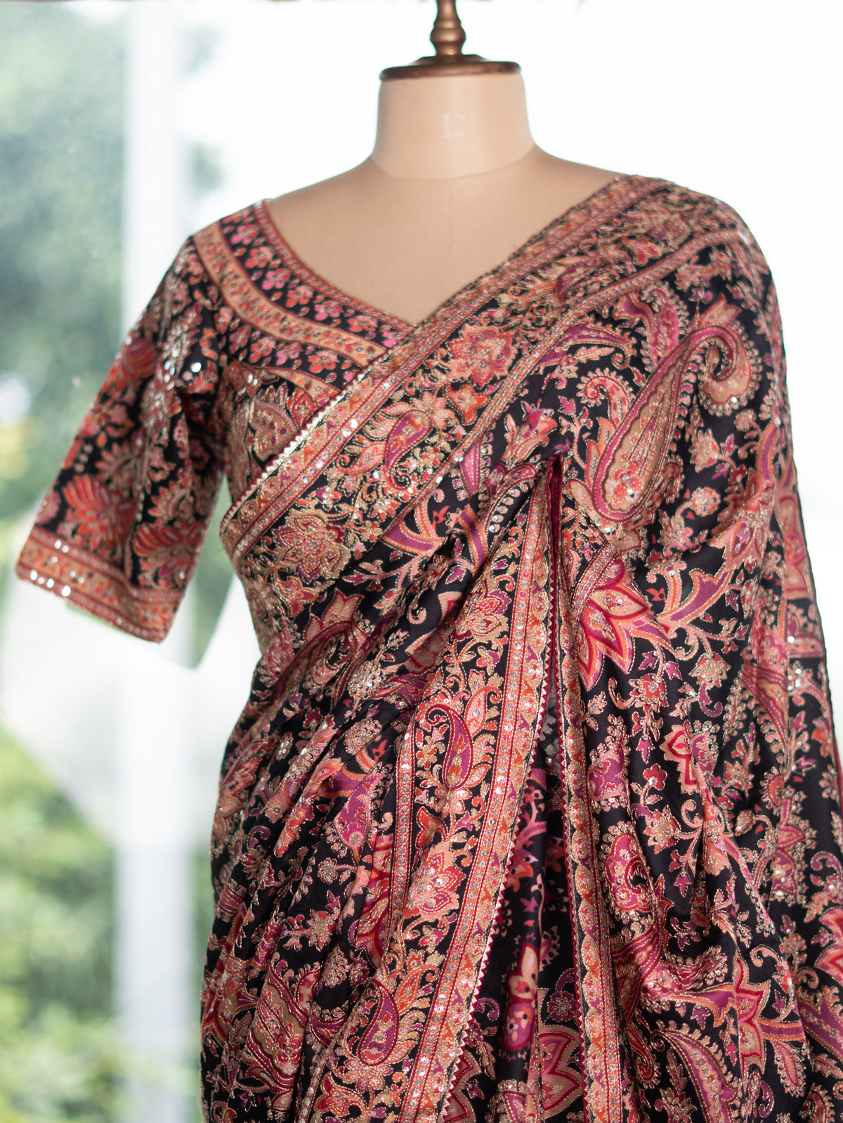 Printed Flowing Crepe Saree with Handwork Highlights