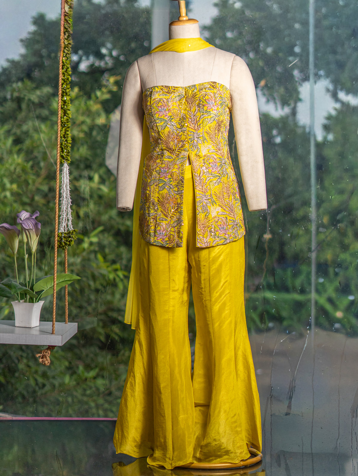 Indo-Western Kali Dress with Net Stole
