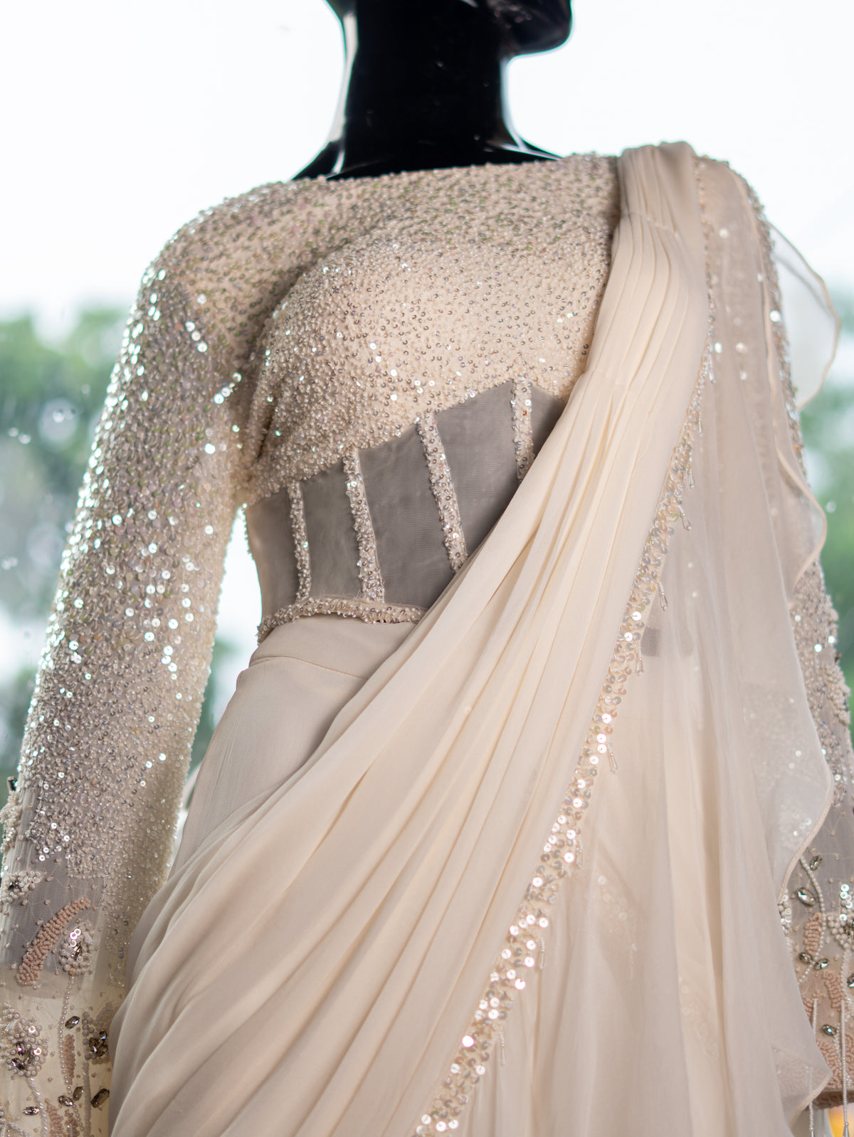 Organza Skirt with Handworked Drape & Designer Corset Blouse