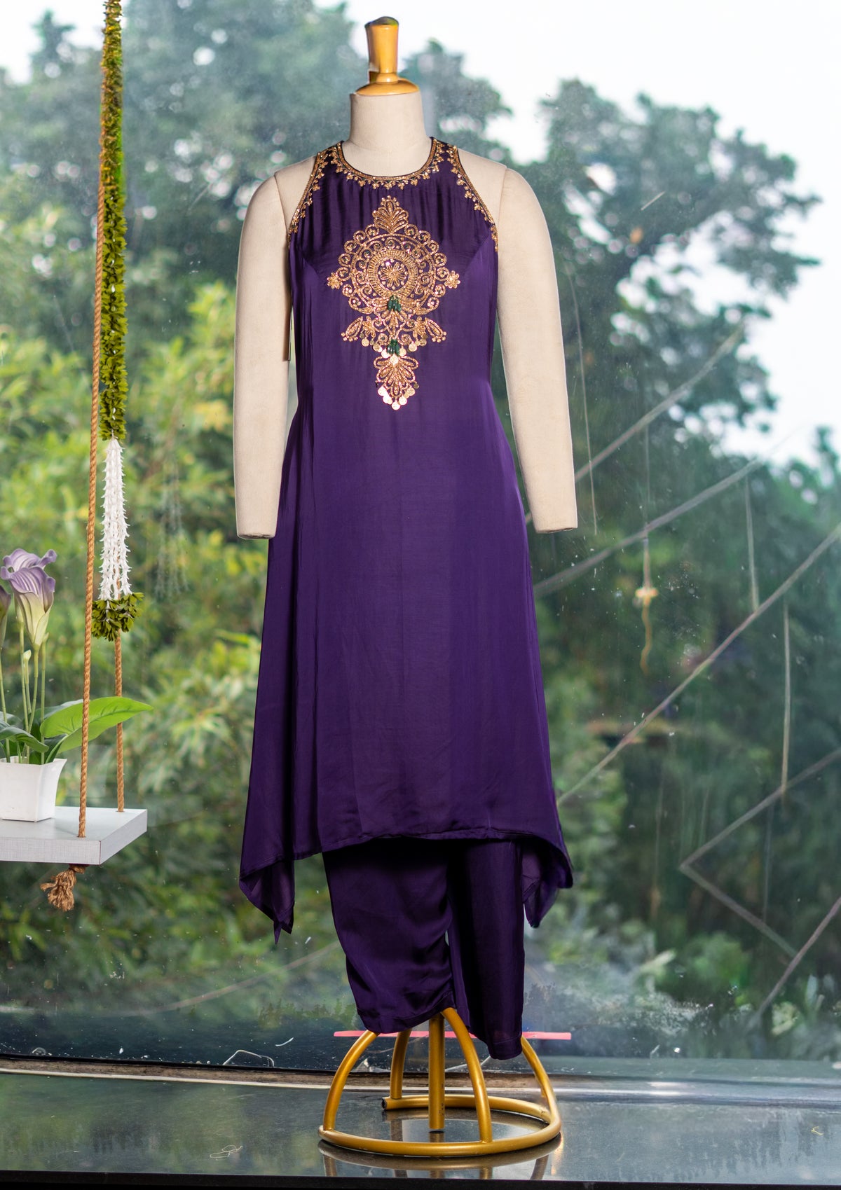 Satin A-Line Kurta with Satin Pants