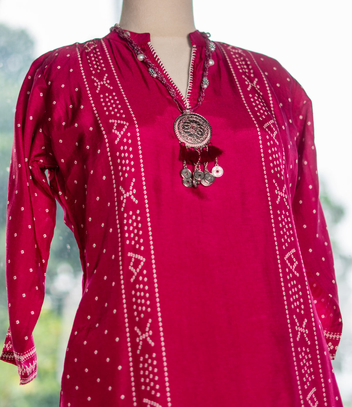 Silk Bandari Print Pant Set with Neck Accessory