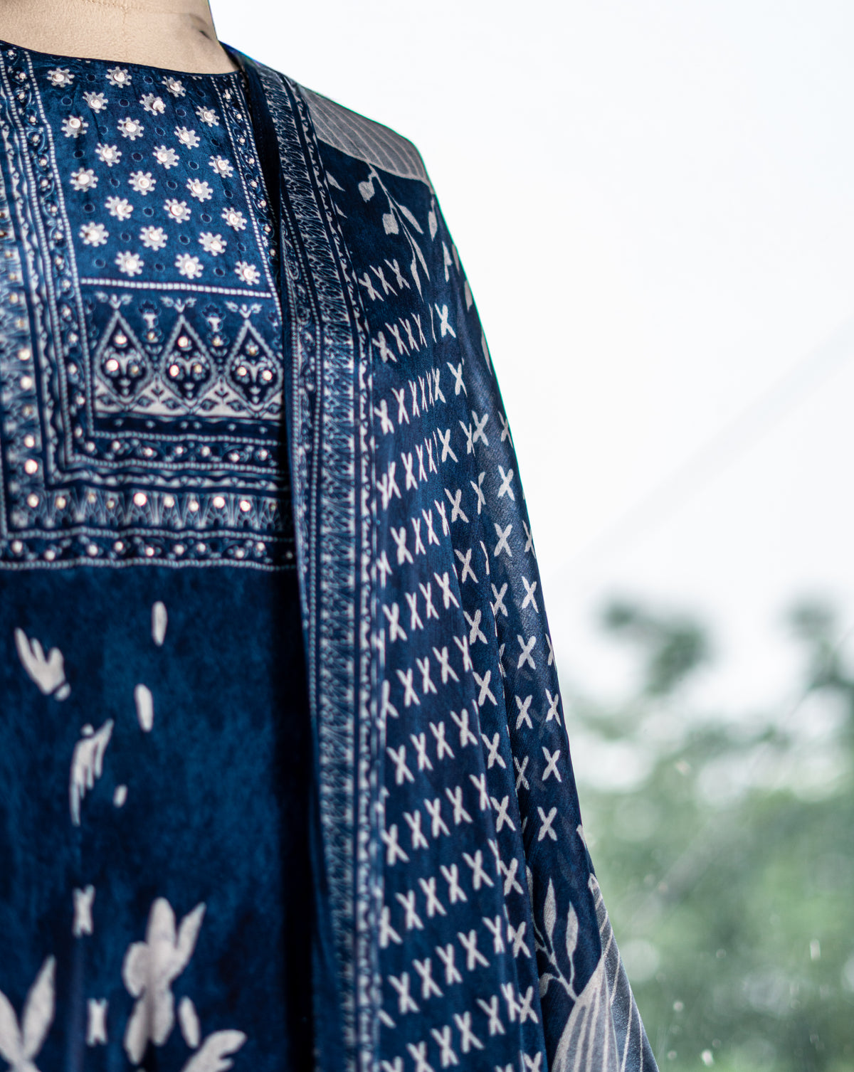 Crape A-Line Kurta Set with Chiffon Dupatta
