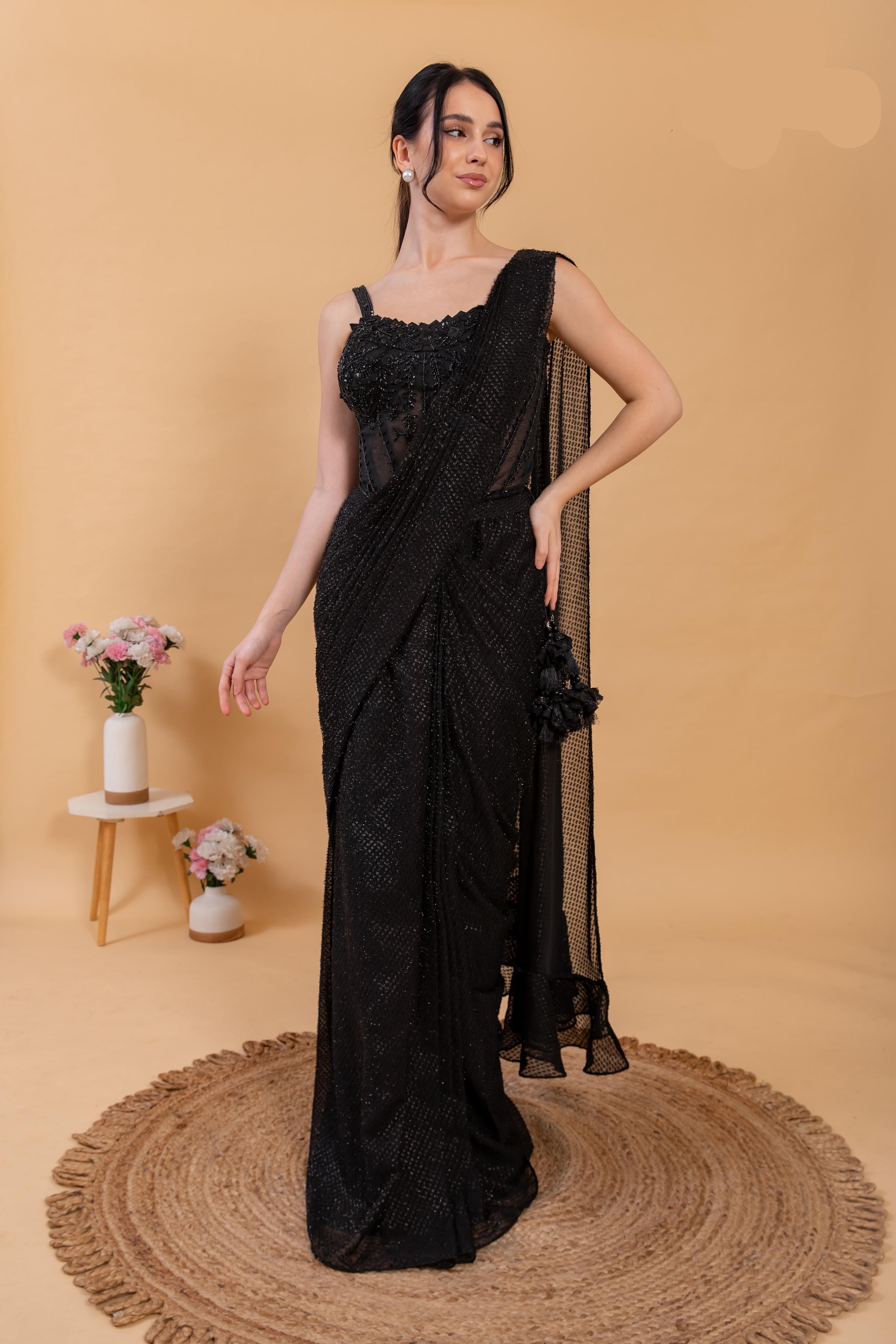 Imported fabric ready to wear saree with corset blouse with beautiful handwork