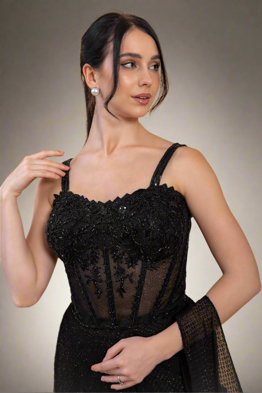 Imported fabric ready to wear saree with corset blouse with beautiful handwork