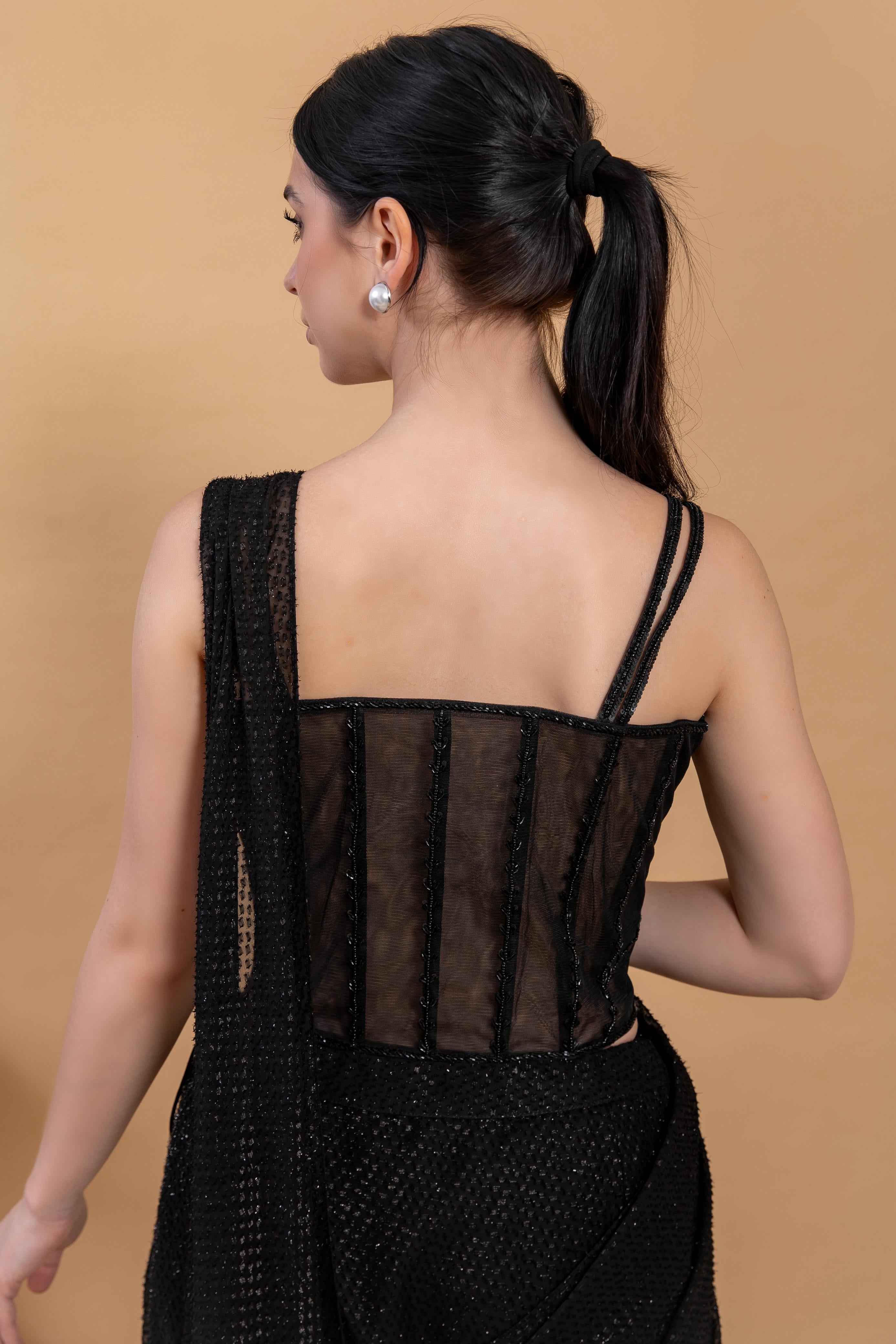 Imported fabric ready to wear saree with corset blouse with beautiful handwork