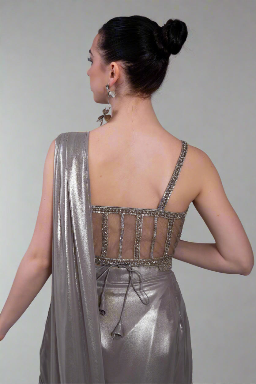 Imported fabric ready to wear saree with corset blouse with beautiful handwork