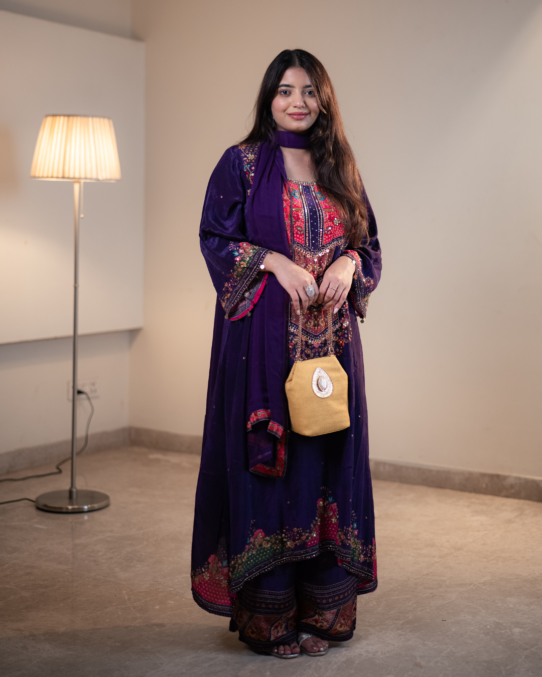 Pure Crepe A-Line Digital Printed Suit with Handwork