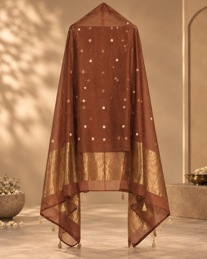 Mazenta Pure Mul Banarasi Weave Suit with Flowing Dupatta