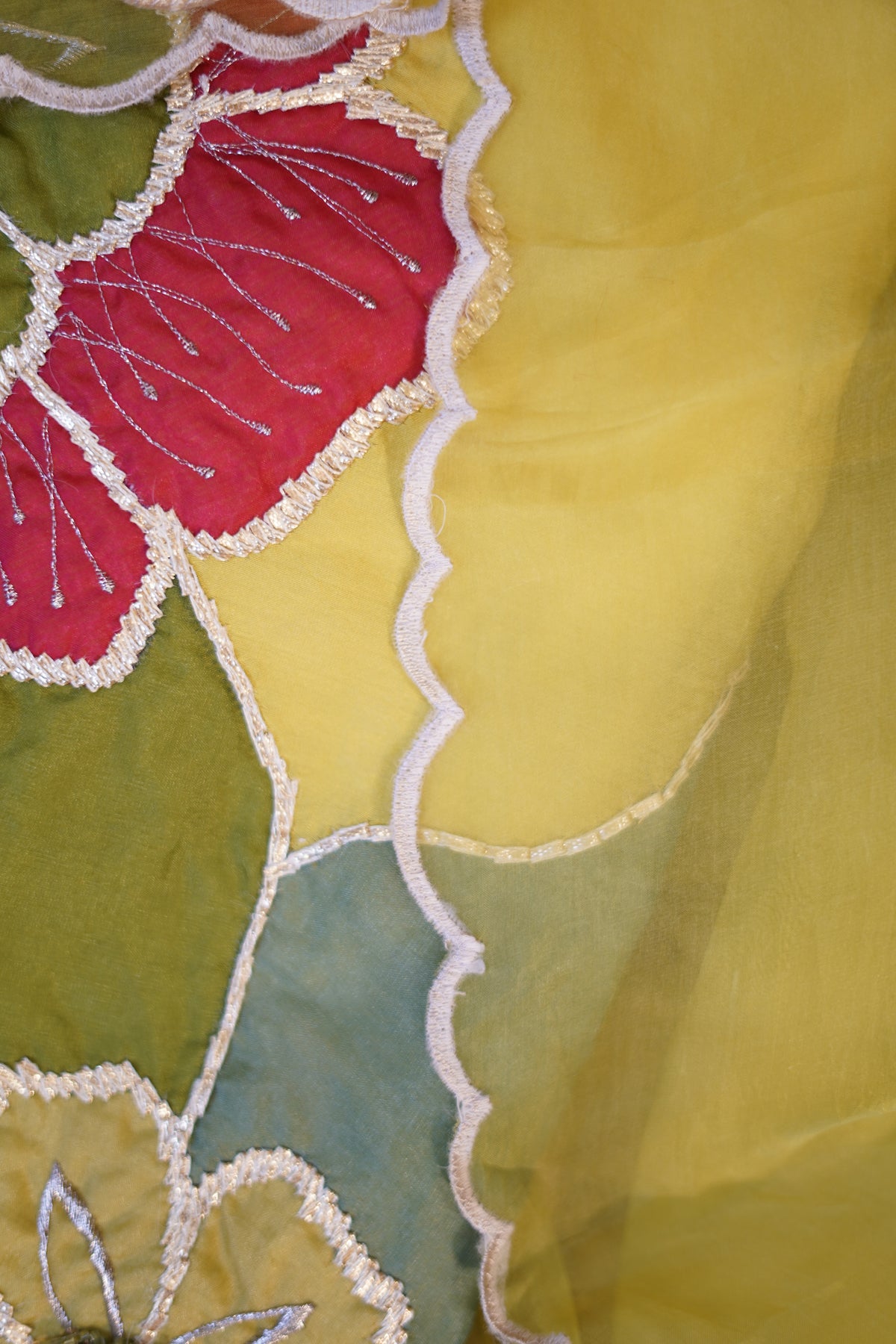 Pure Maheshwari Suit with Dual-Tone Appliqué and Organza Dupatta