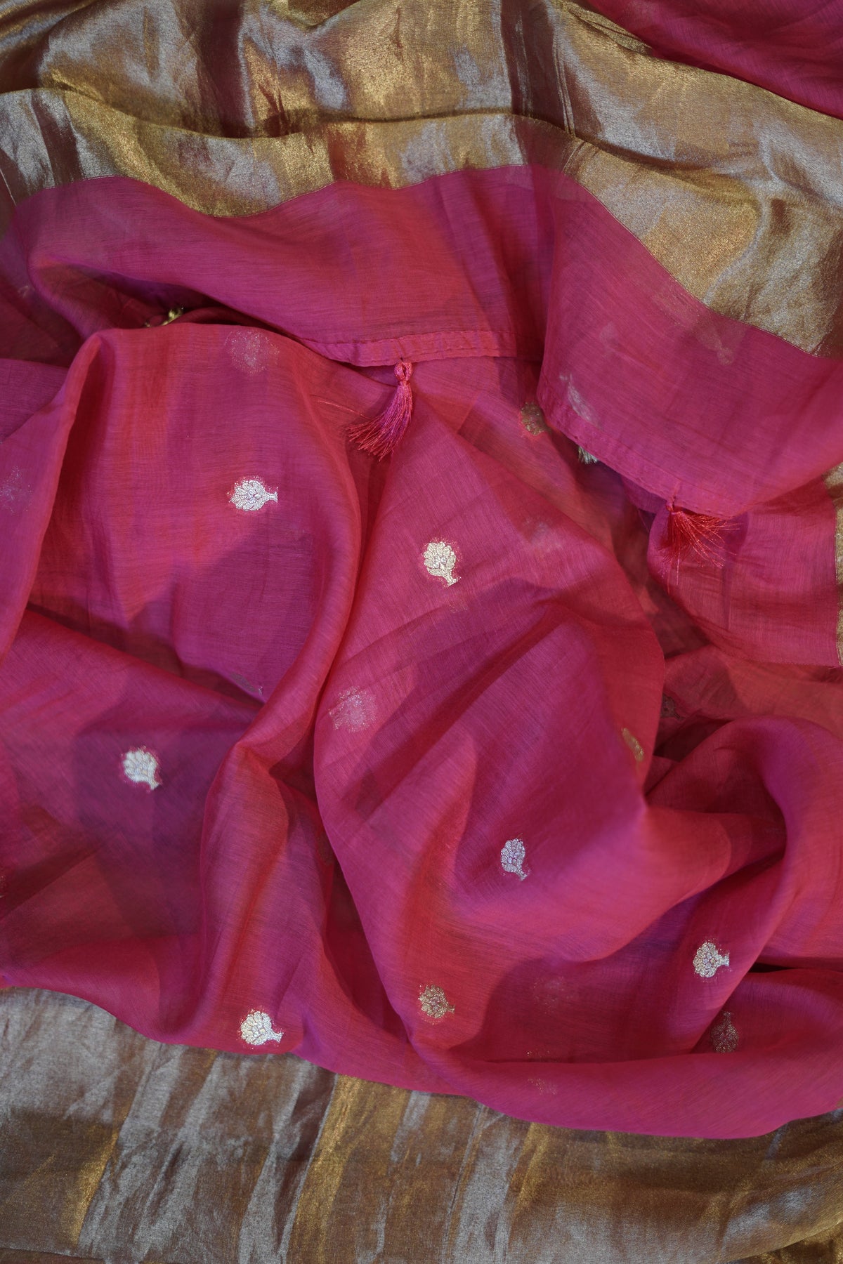 Mazenta Pure Mul Banarasi Weave Suit with Flowing Dupatta