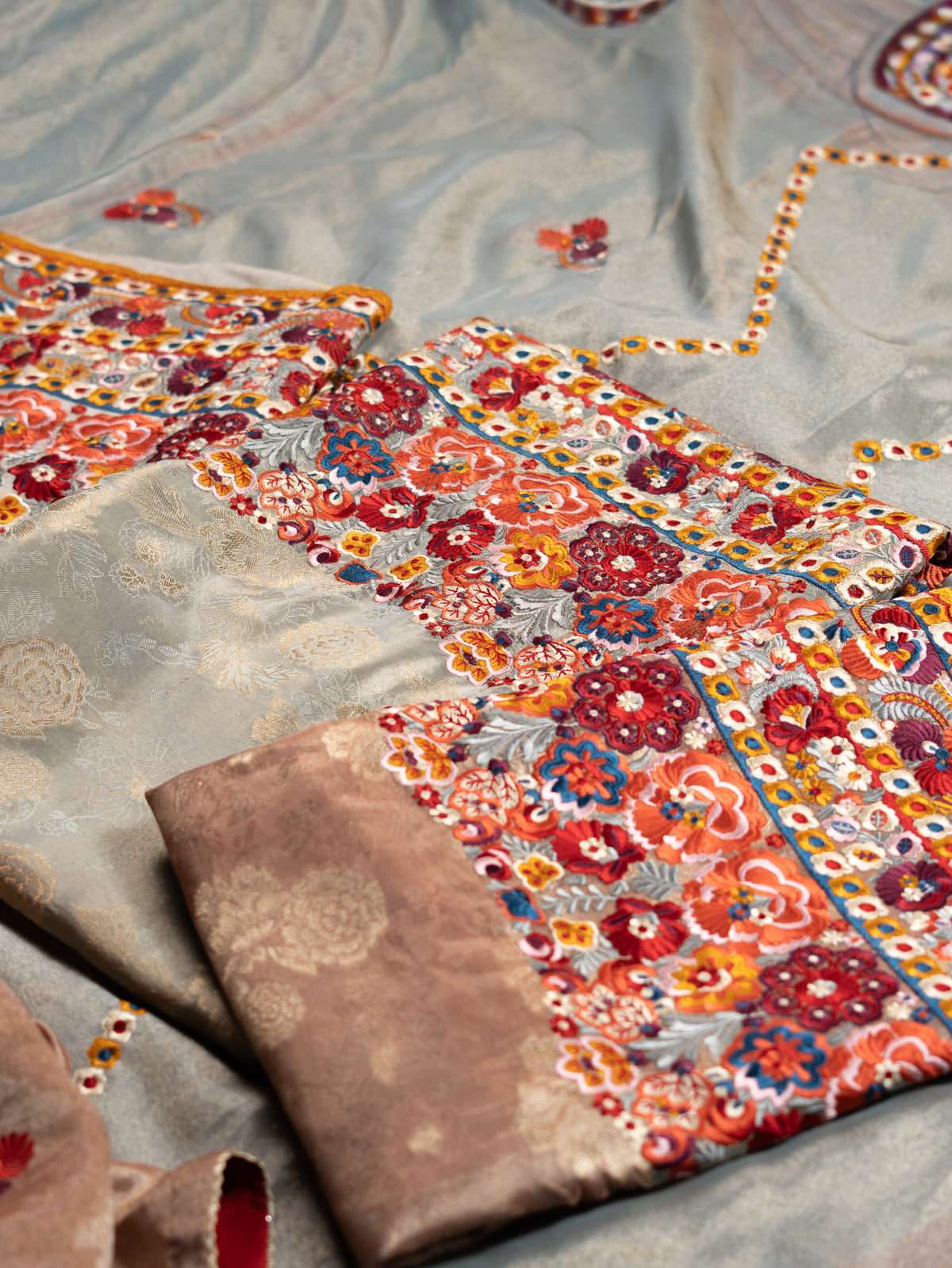 Banarasi Tissue Suit with Thread Work - unstitched
