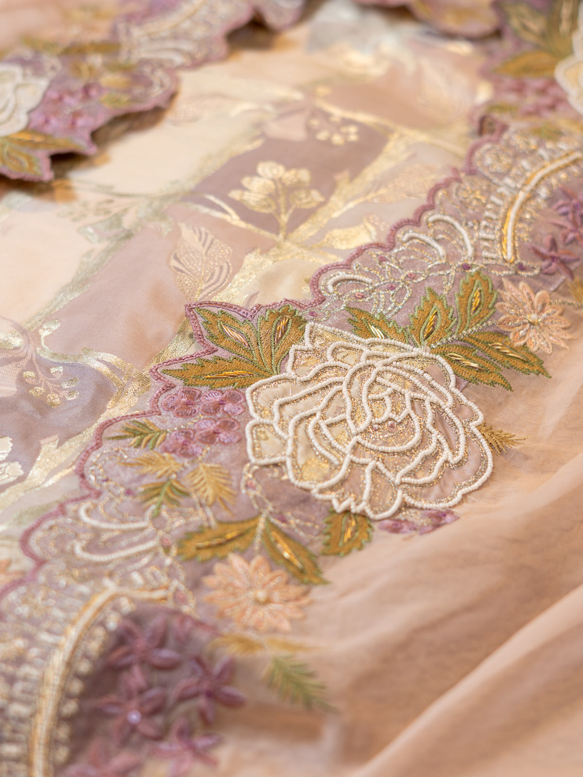 Banarasi Shirt with Scalloped Embroidery & Organza Shading Dupatta