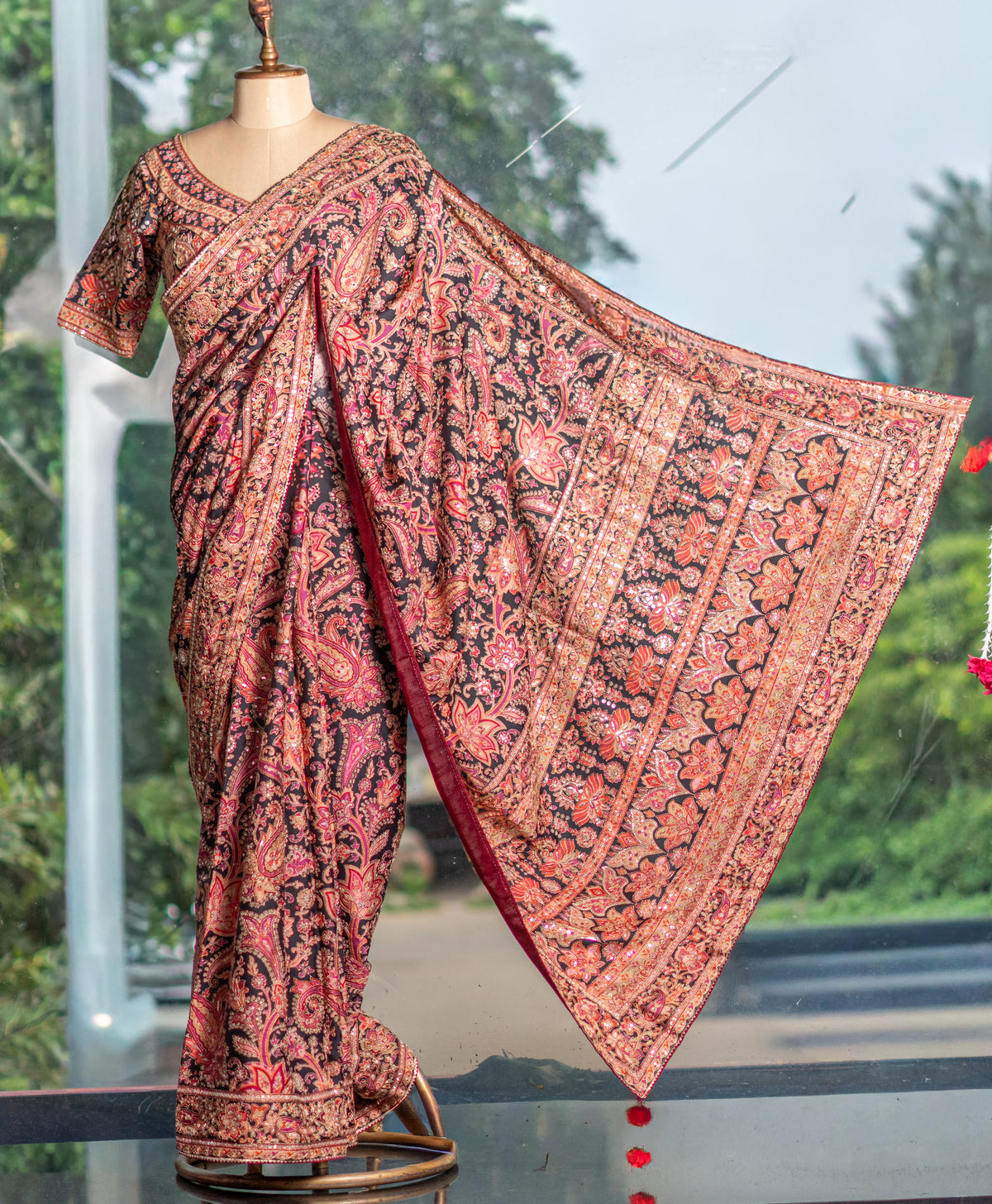 Printed Flowing Crepe Saree with Handwork Highlights