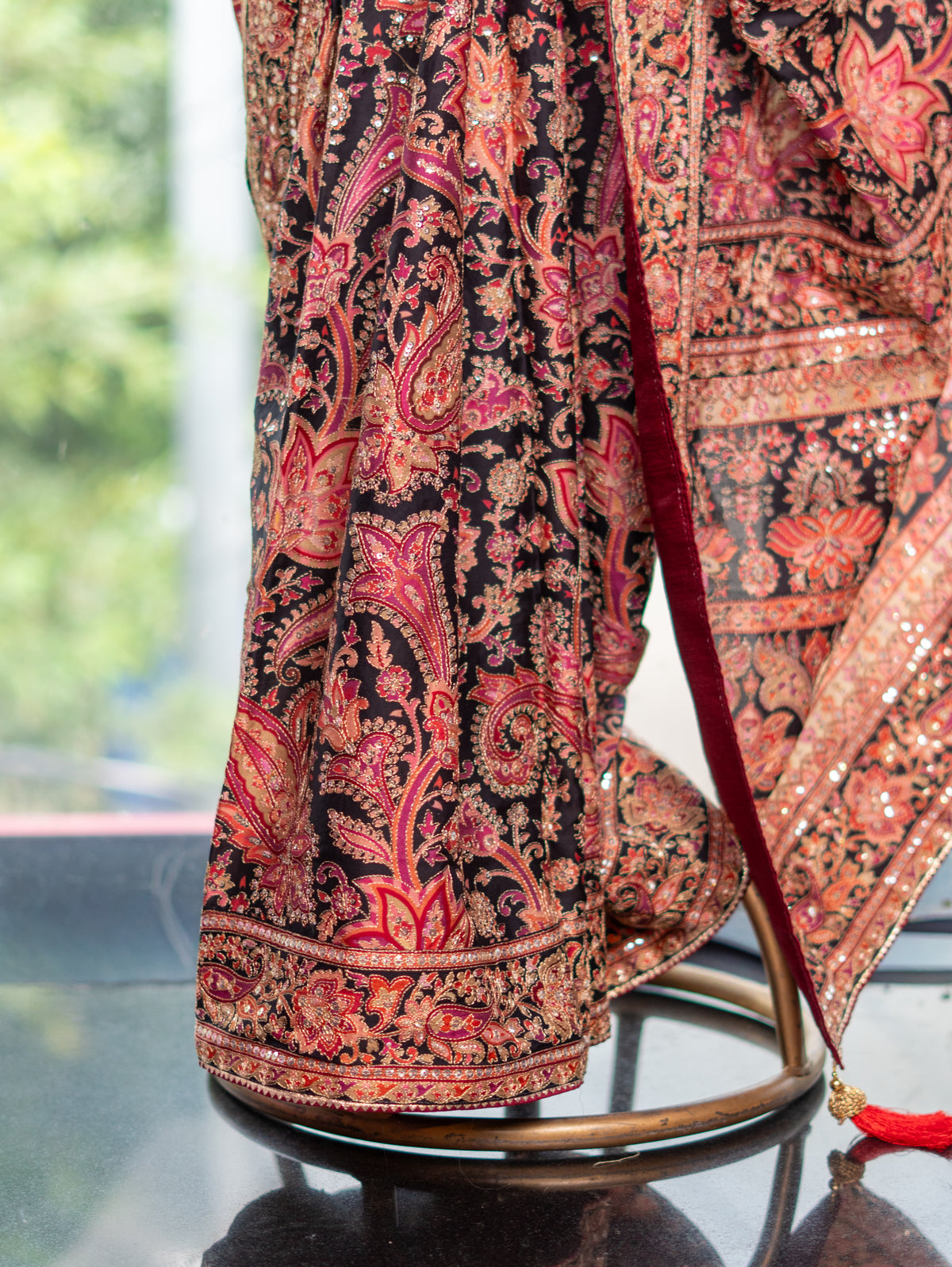 Printed Flowing Crepe Saree with Handwork Highlights