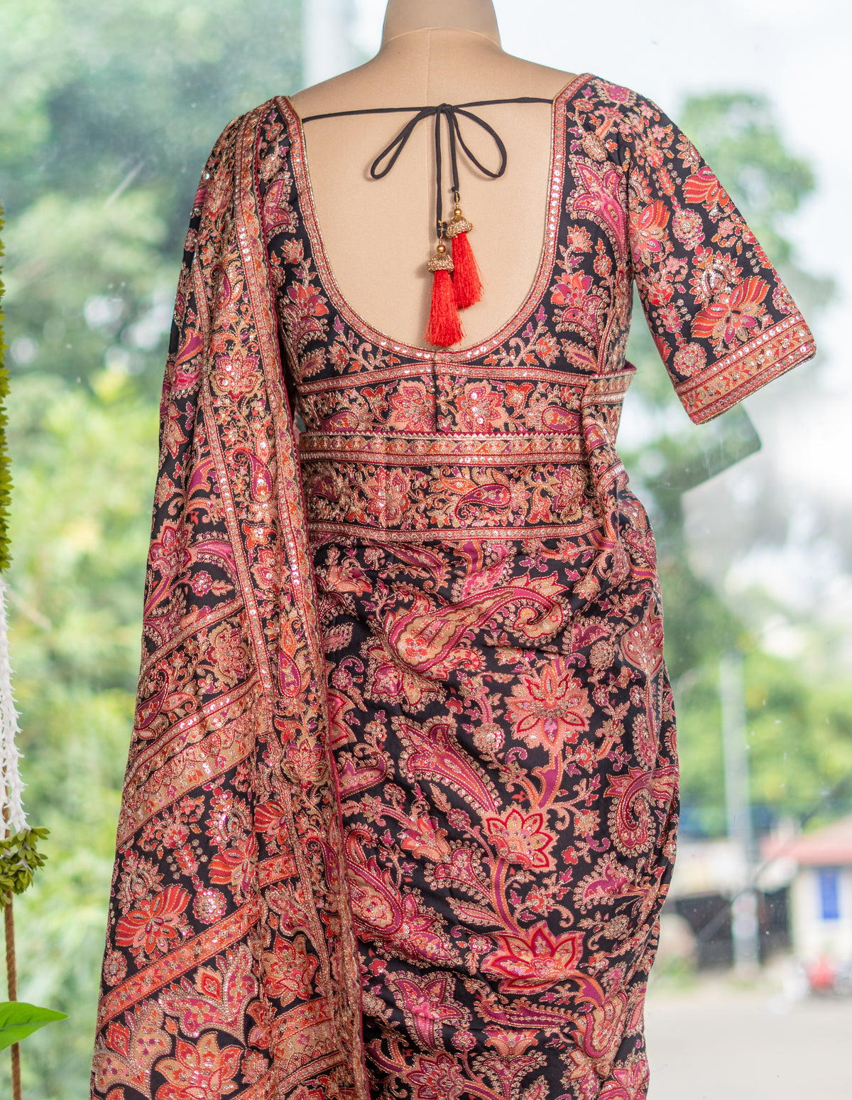 Printed Flowing Crepe Saree with Handwork Highlights