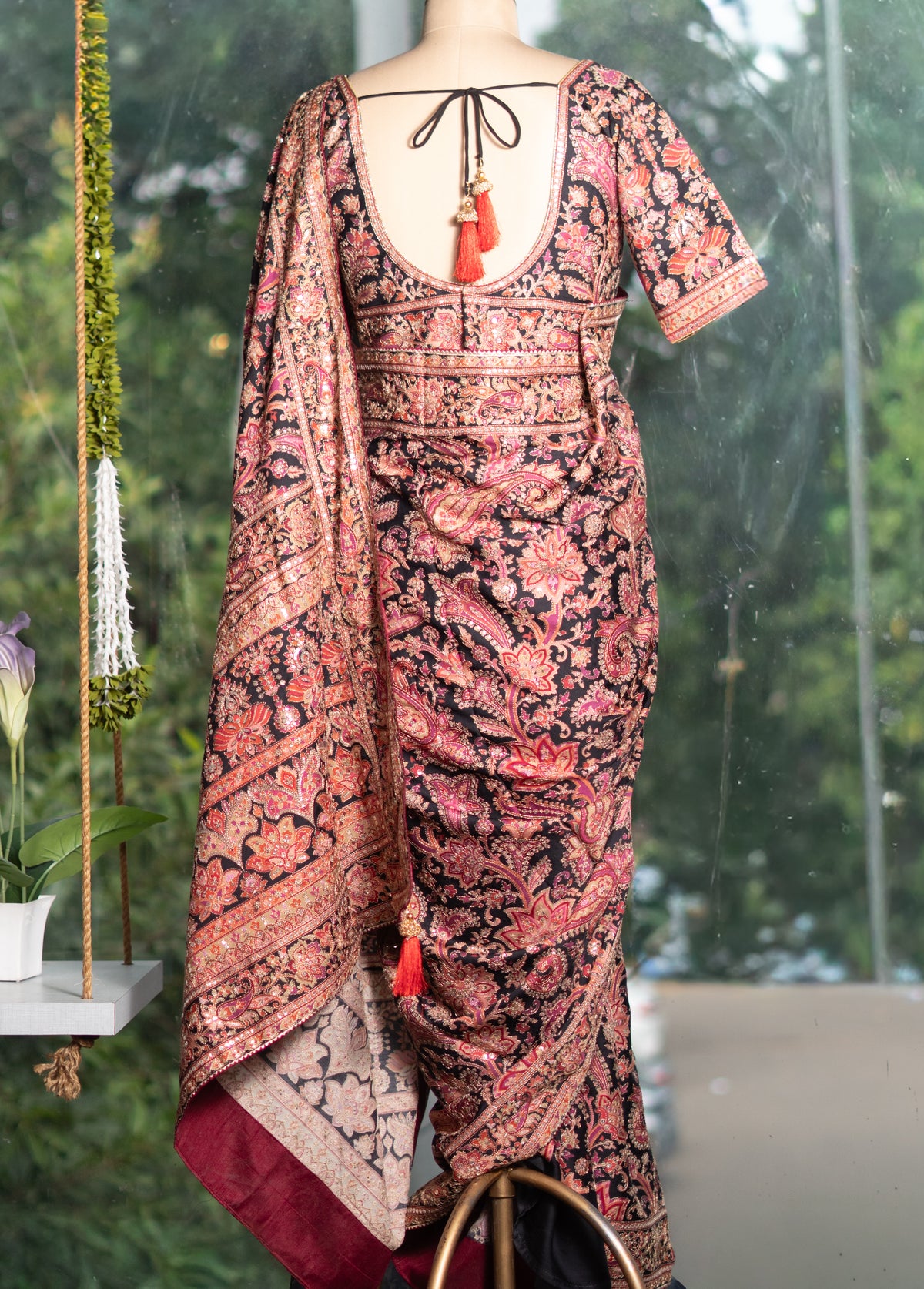 Printed Flowing Crepe Saree with Handwork Highlights