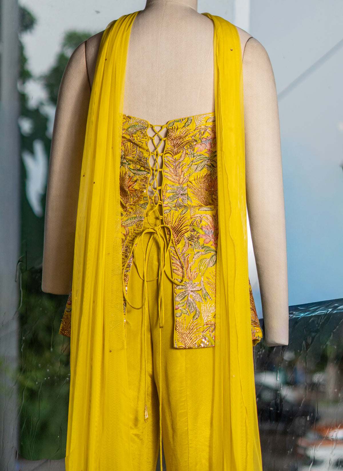 Indo-Western Kali Dress with Net Stole
