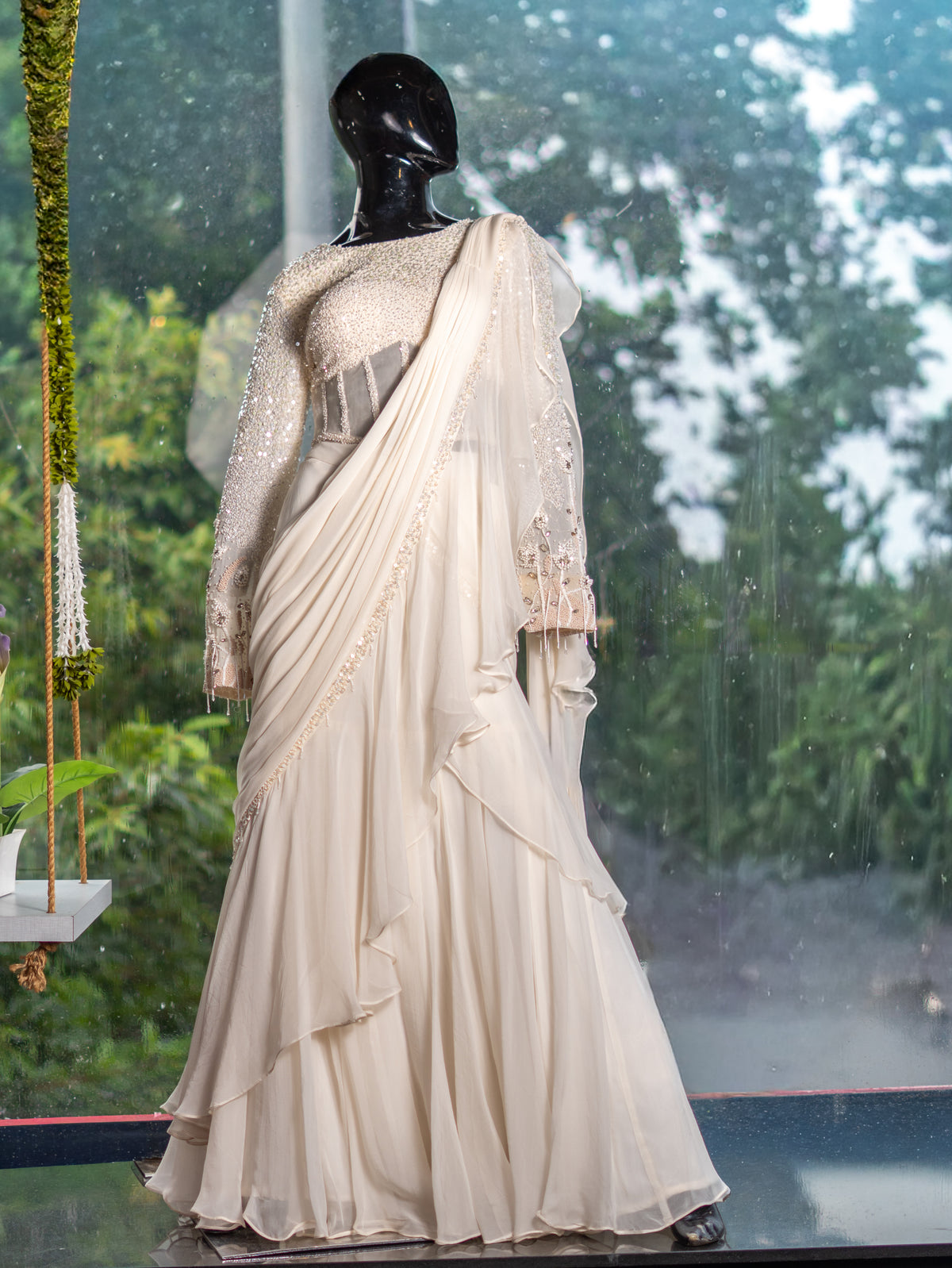 Organza Skirt with Handworked Drape & Designer Corset Blouse