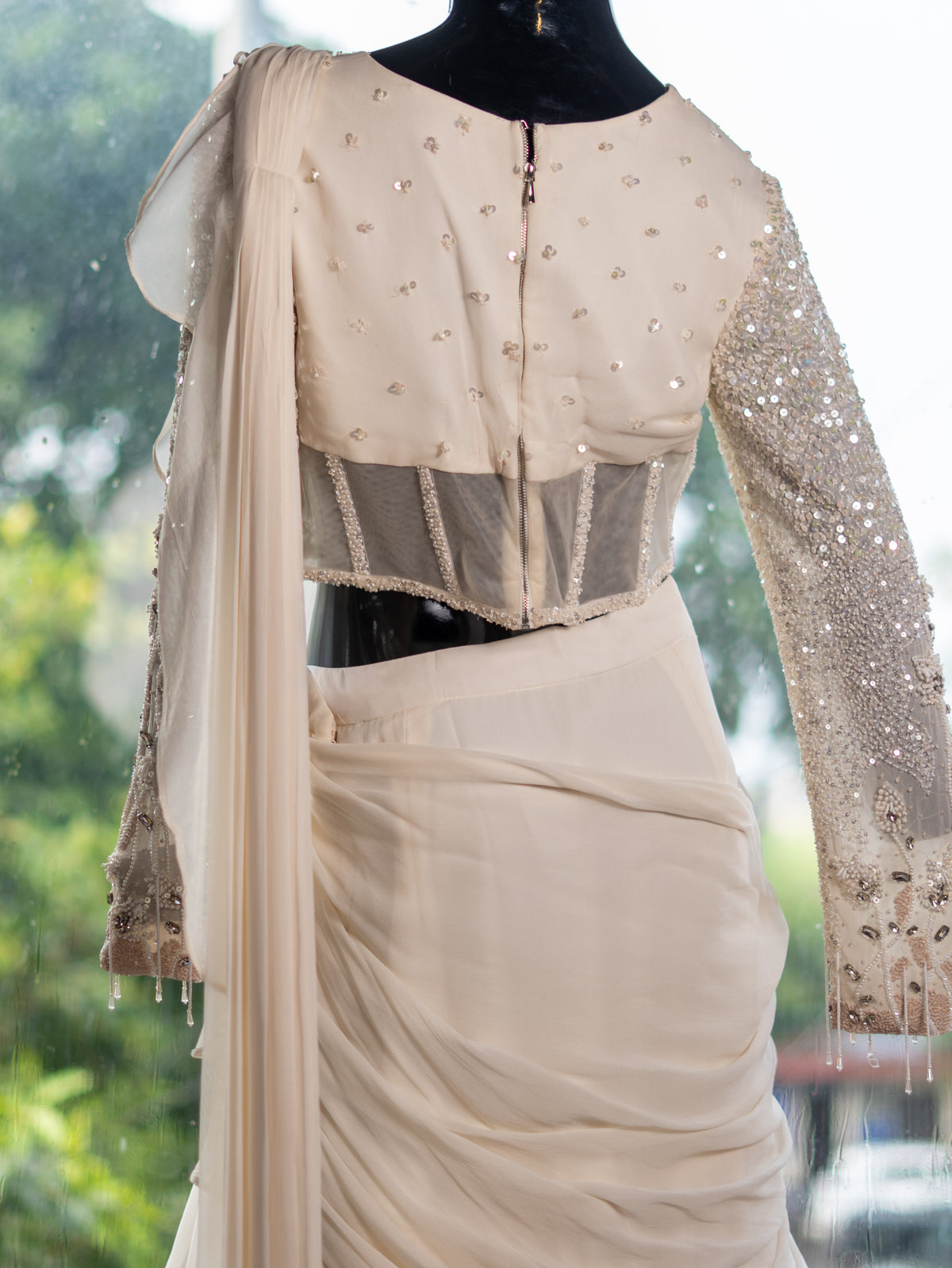 Organza Skirt with Handworked Drape & Designer Corset Blouse