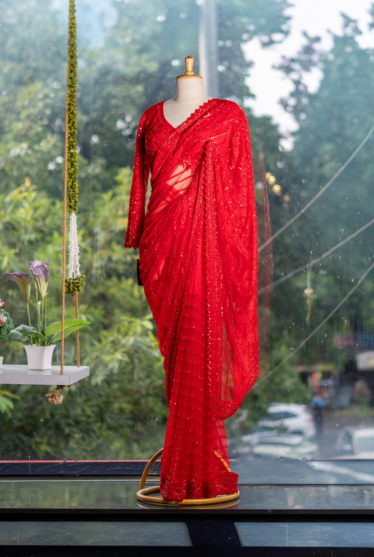 Net Saree with Kadana, Sequin & Threadwork