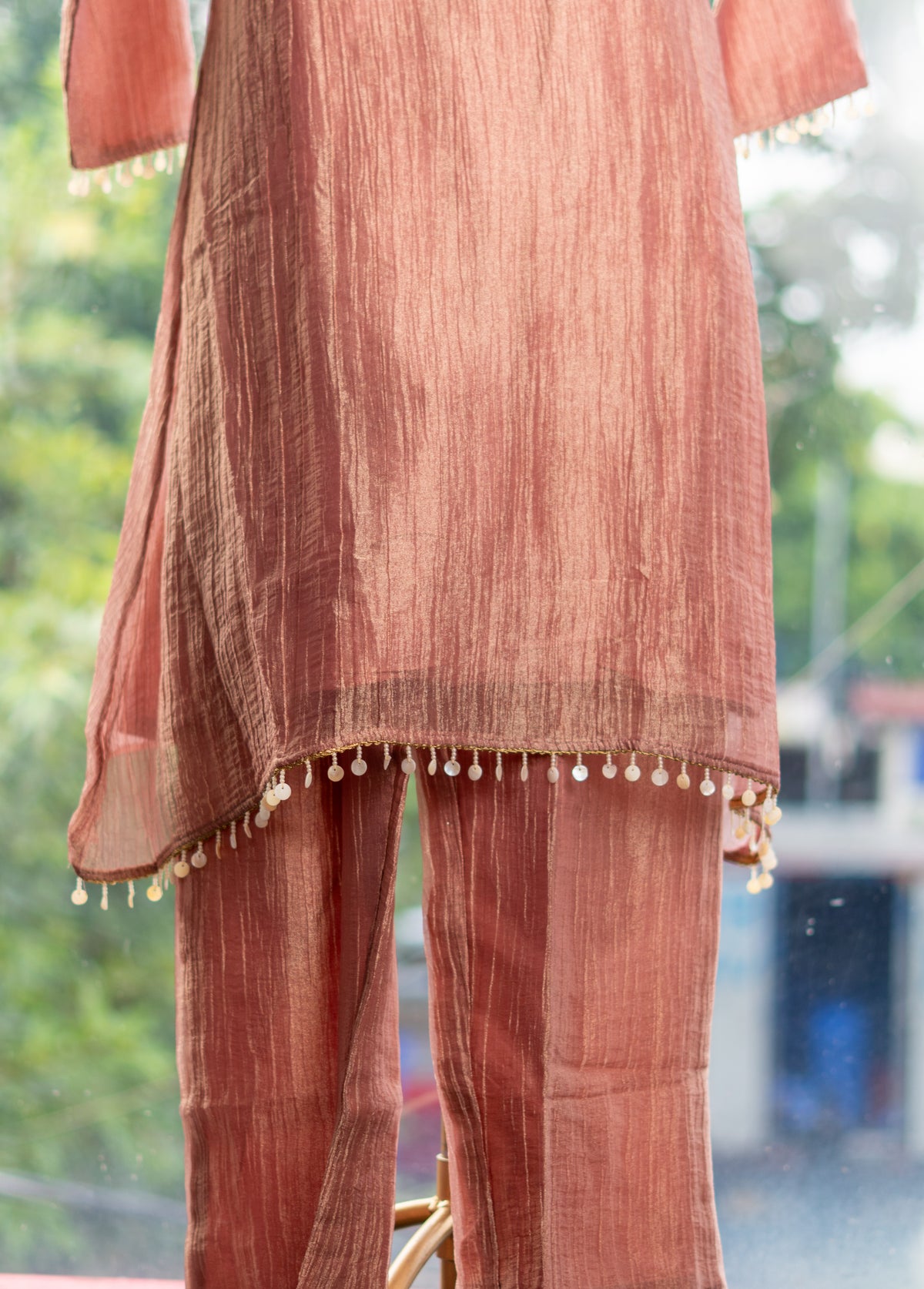 Crush Tissue Pant Set with Handwork