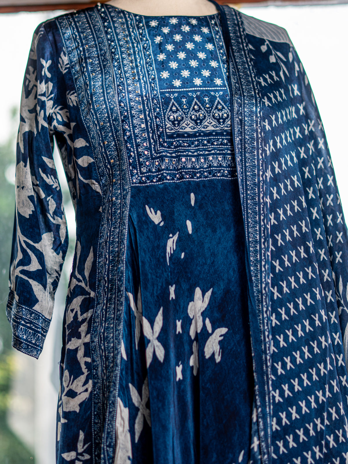 Crape A-Line Kurta Set with Chiffon Dupatta