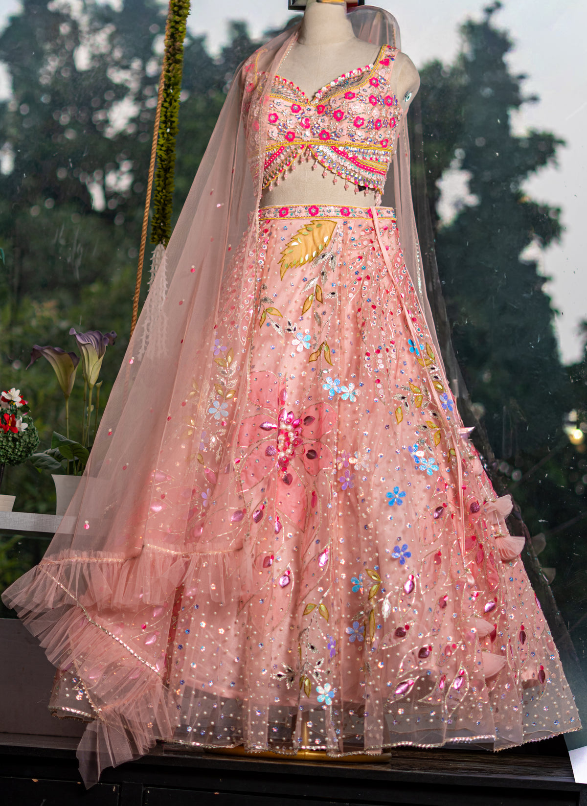 Net Lehenga with Intricate Handwork