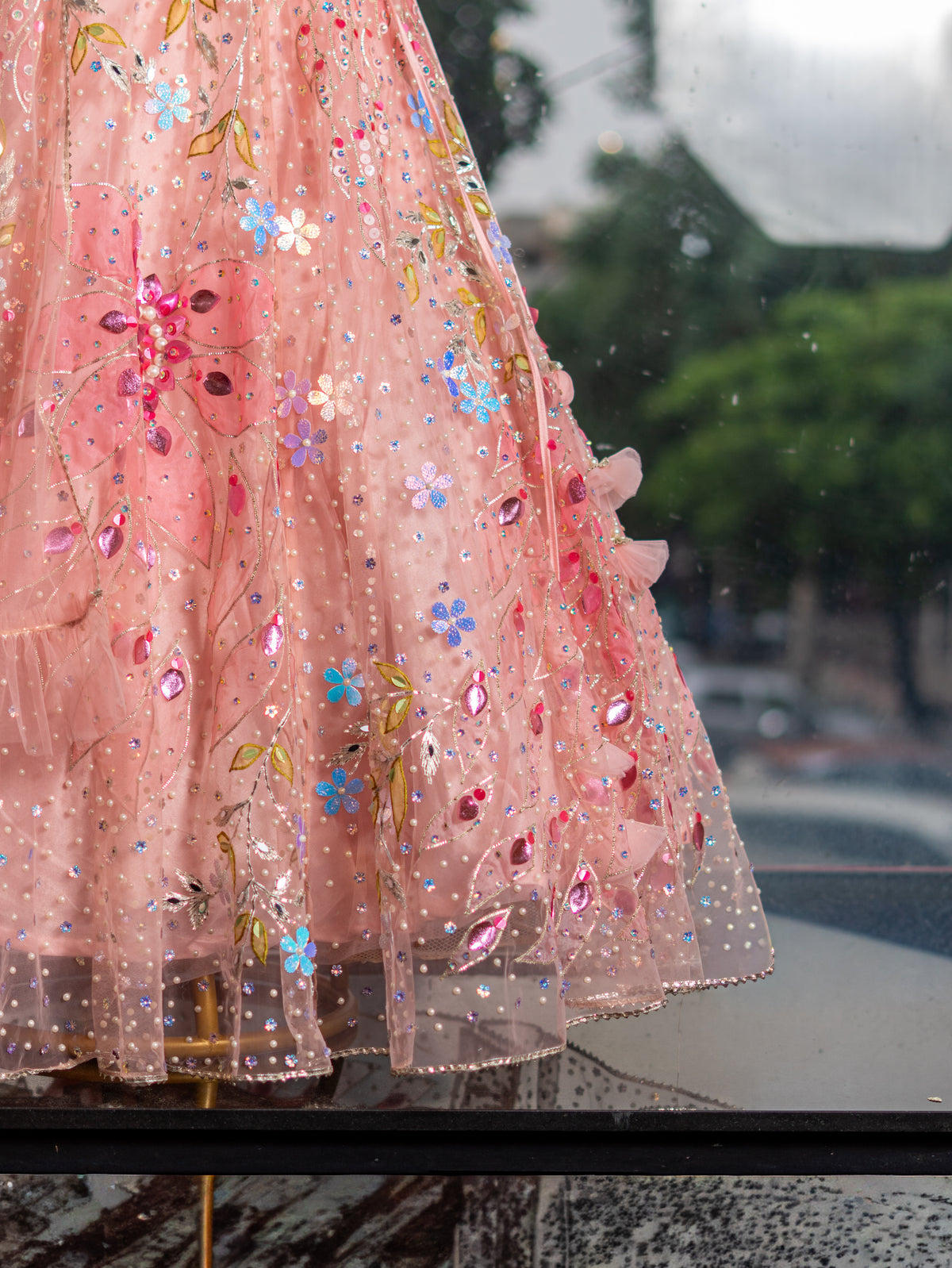 Net Lehenga with Intricate Handwork