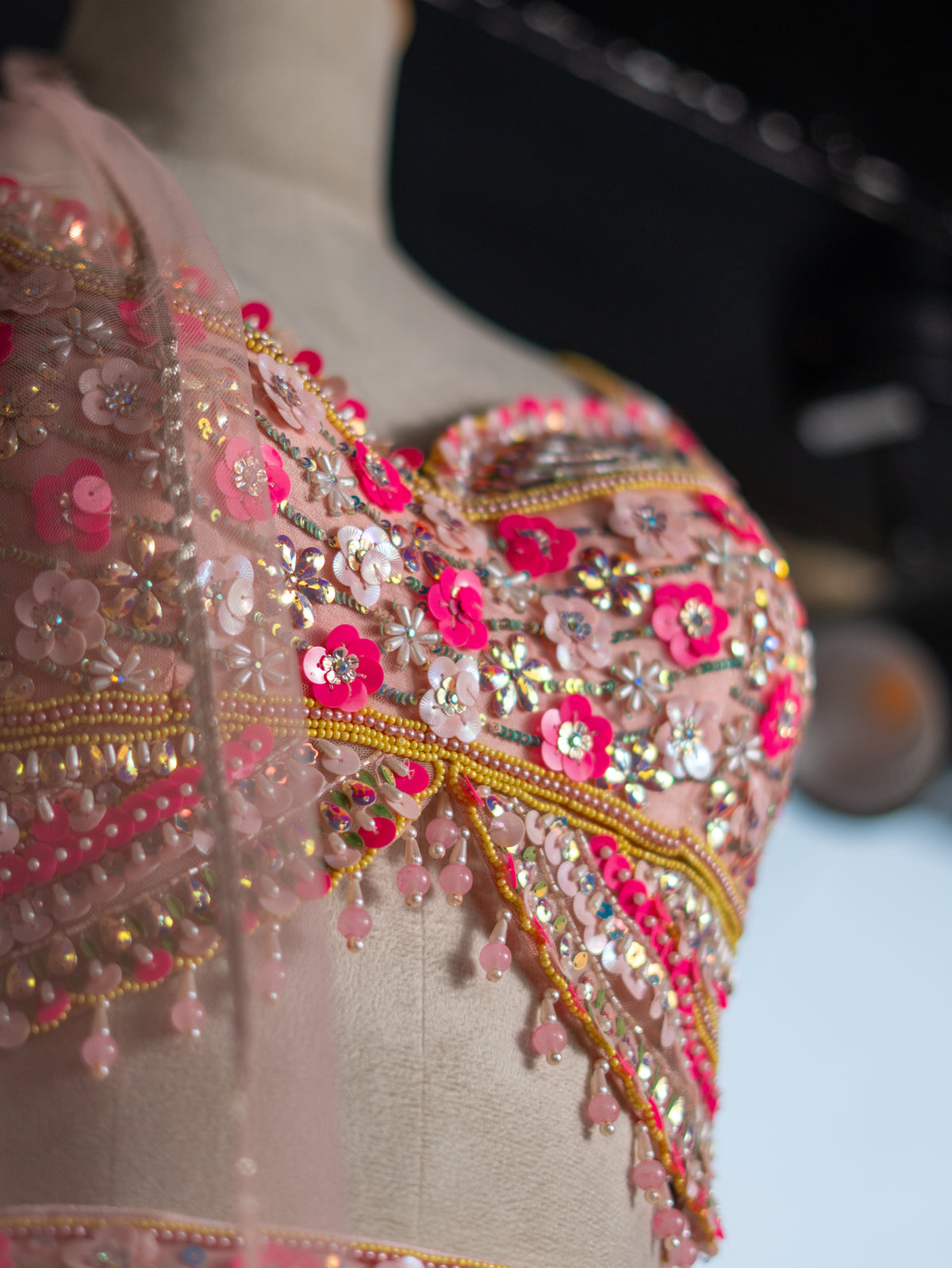 Net Lehenga with Intricate Handwork