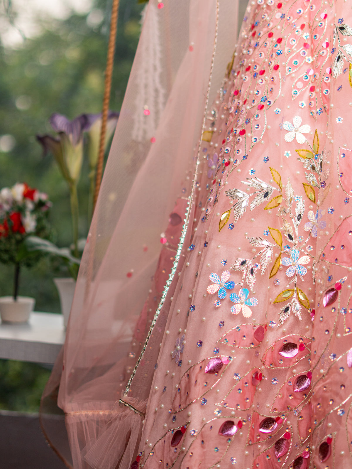 Net Lehenga with Intricate Handwork