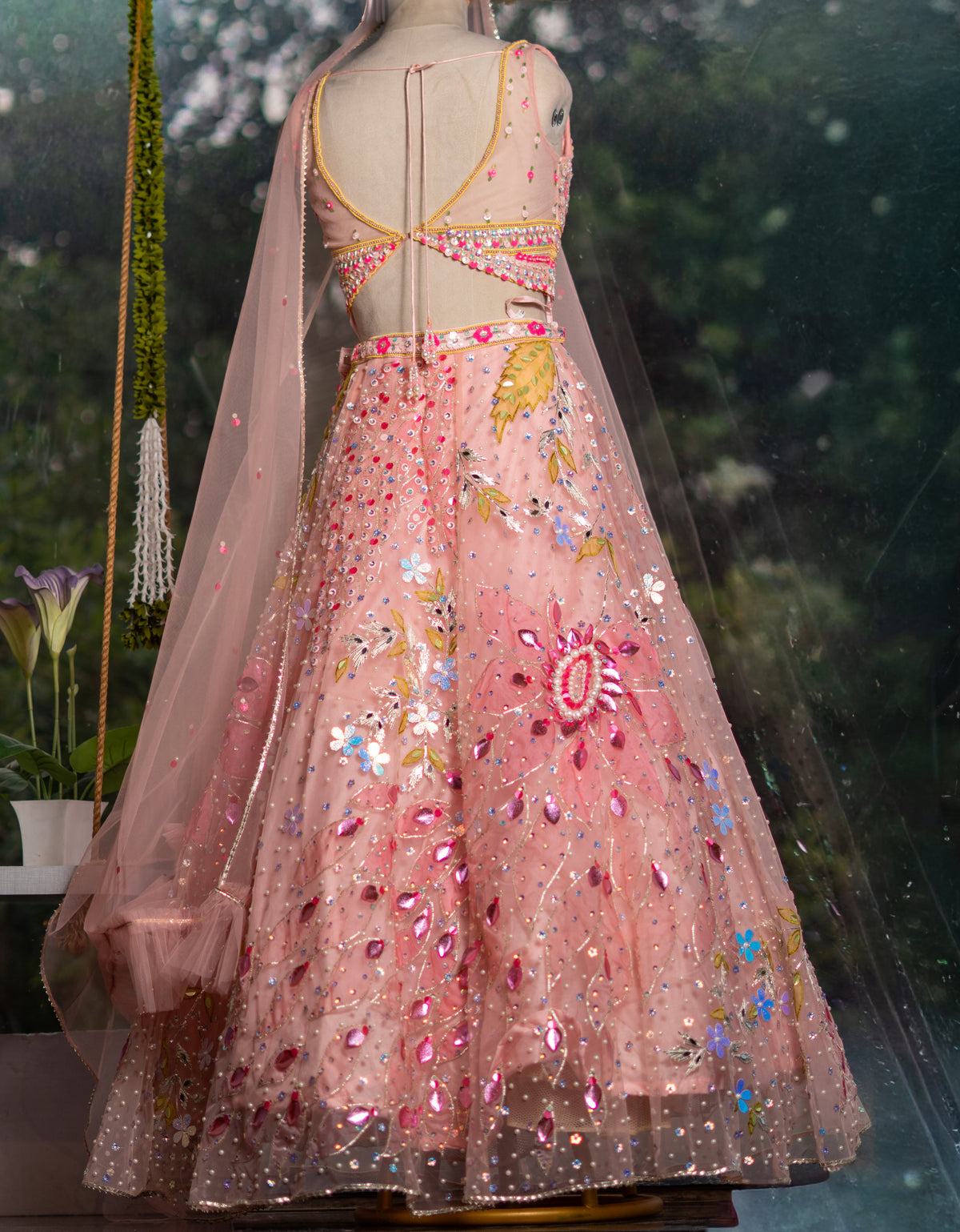 Net Lehenga with Intricate Handwork