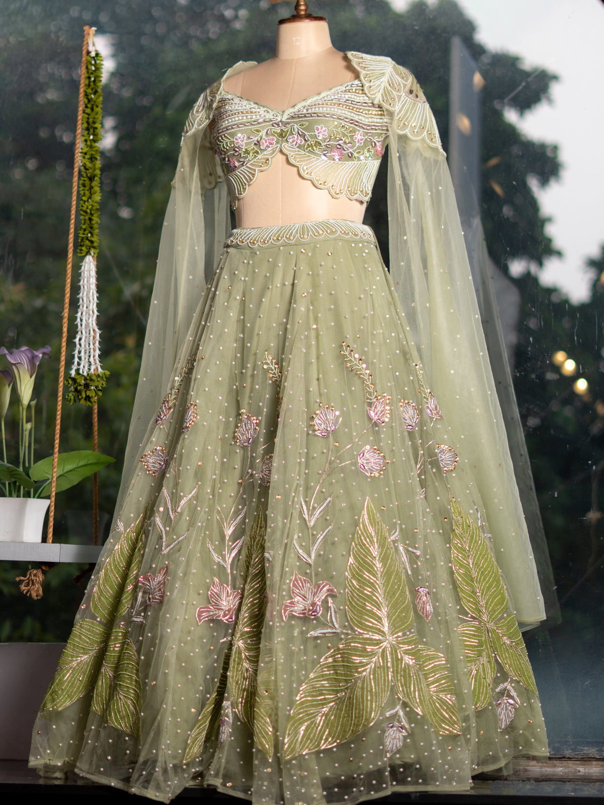 Net Lehenga with Designer Handwork