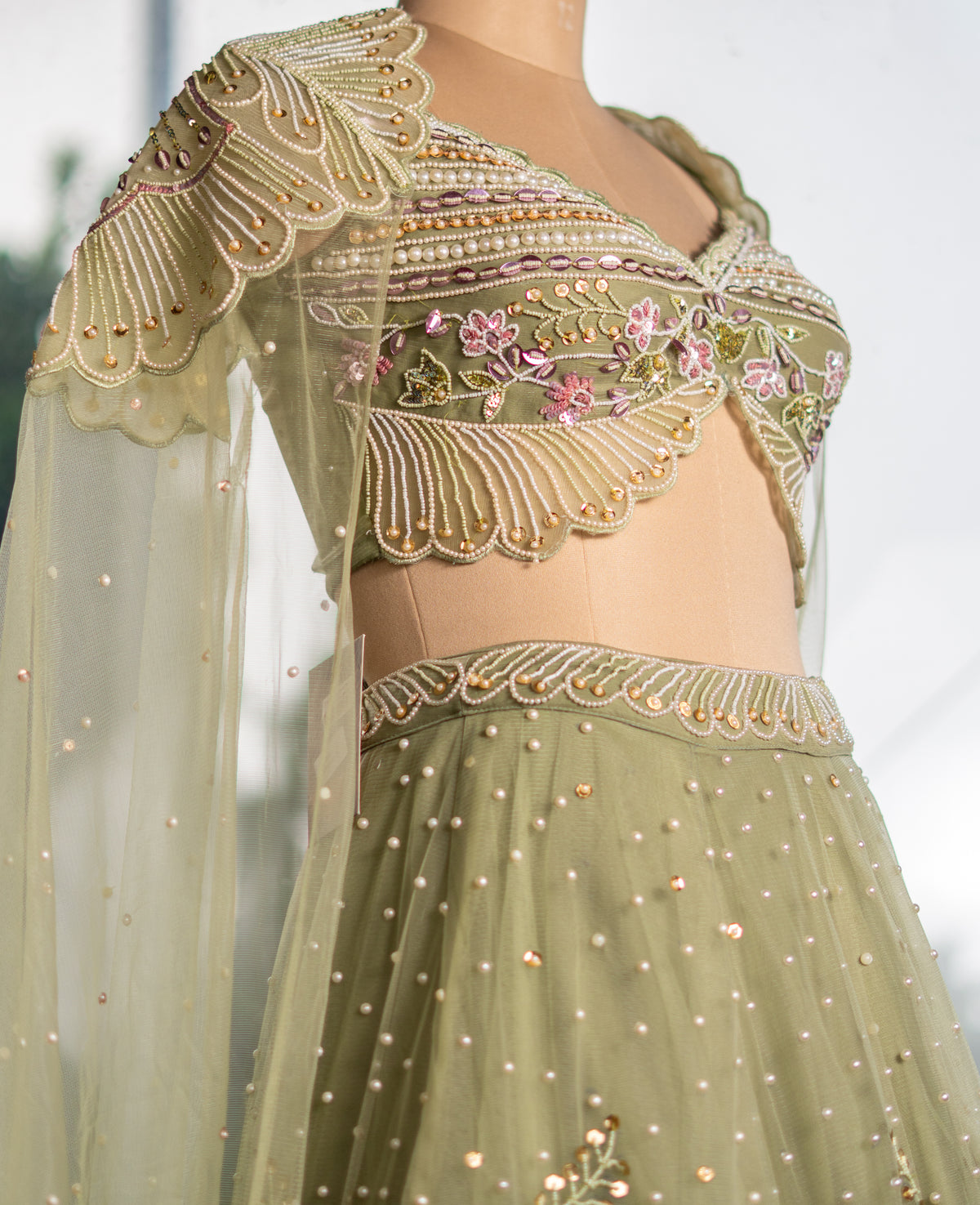 Net Lehenga with Designer Handwork