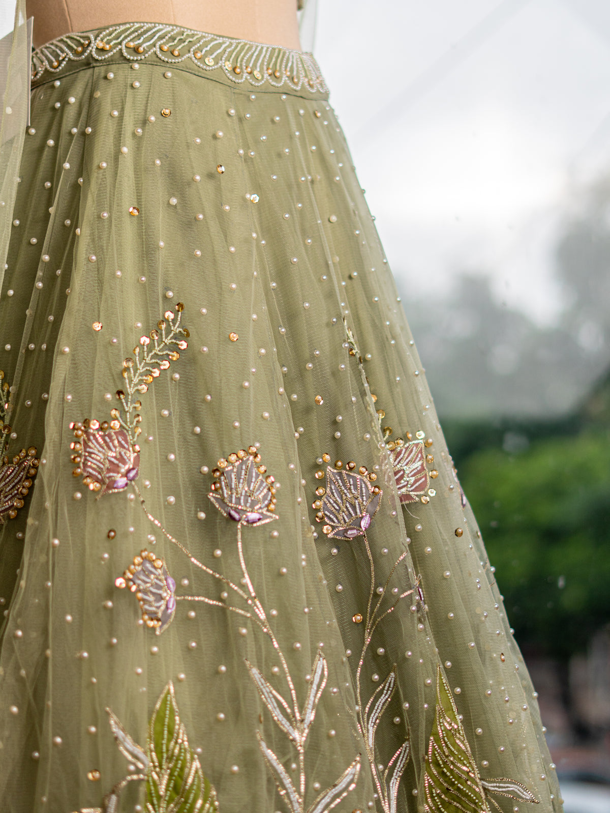 Net Lehenga with Designer Handwork