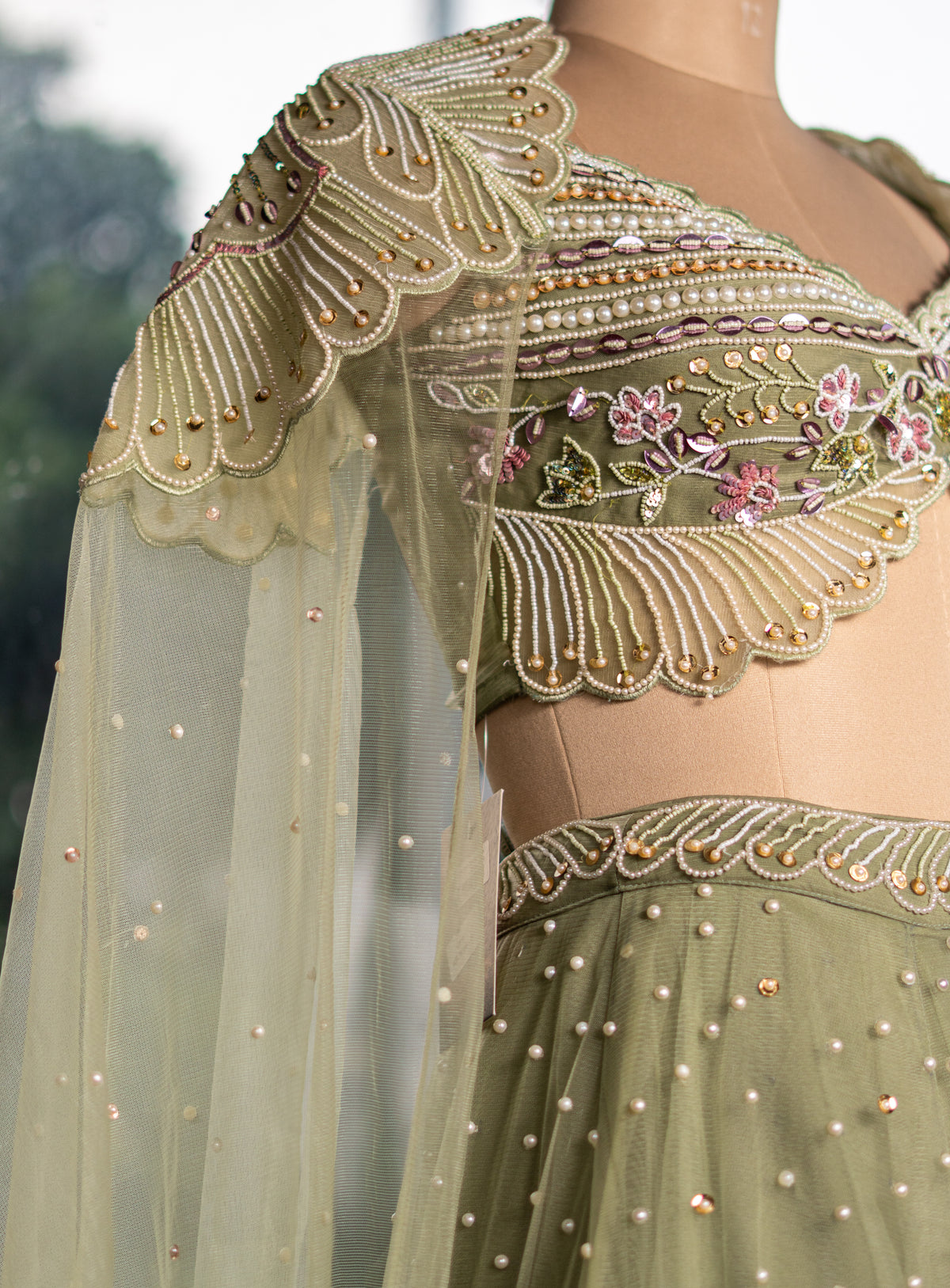 Net Lehenga with Designer Handwork