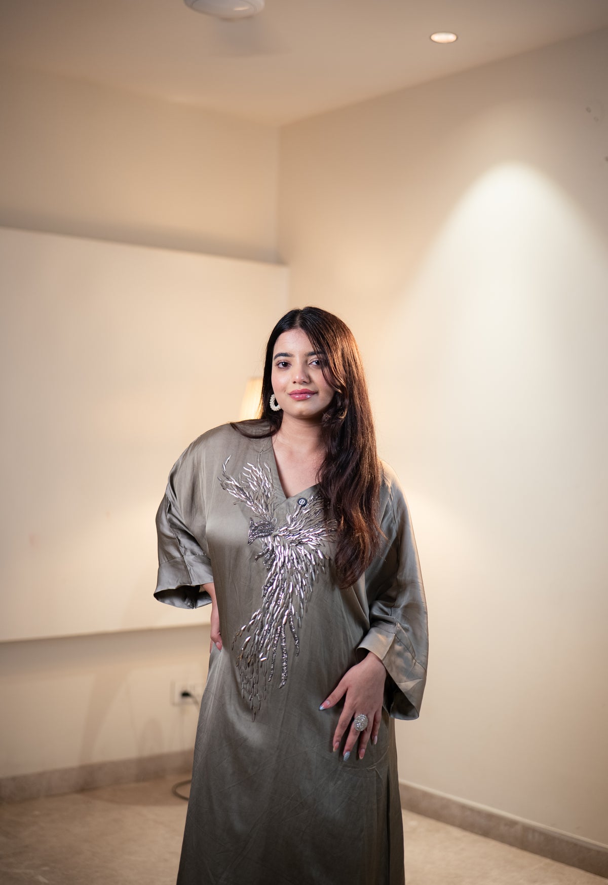 Pure Satin Indo-Western Outfit with Modern Handwork