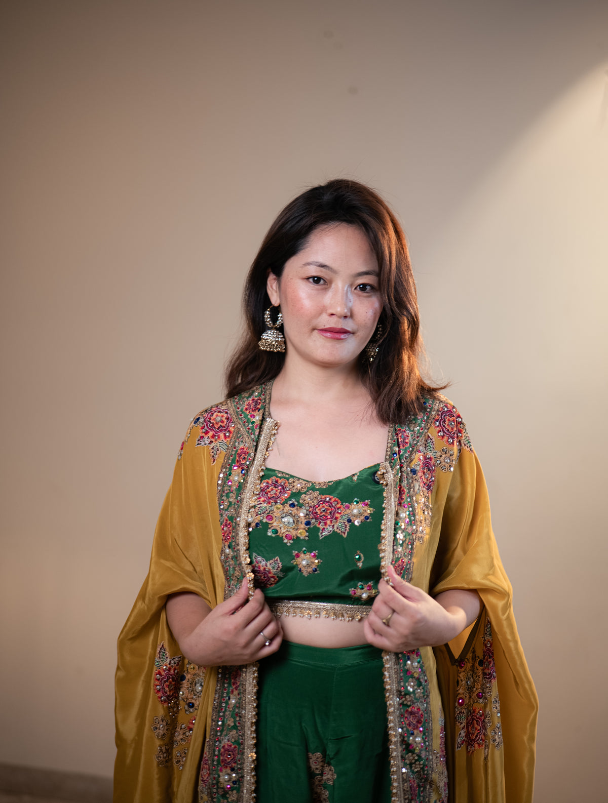Pure Crepe Indo-Western 3-Piece Dress with Digital Print & Handwork