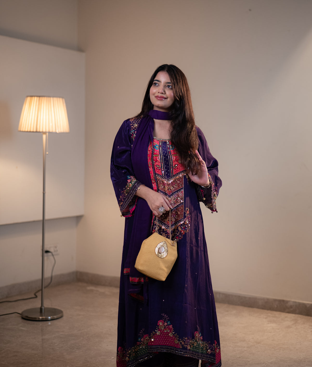 Pure Crepe A-Line Digital Printed Suit with Handwork