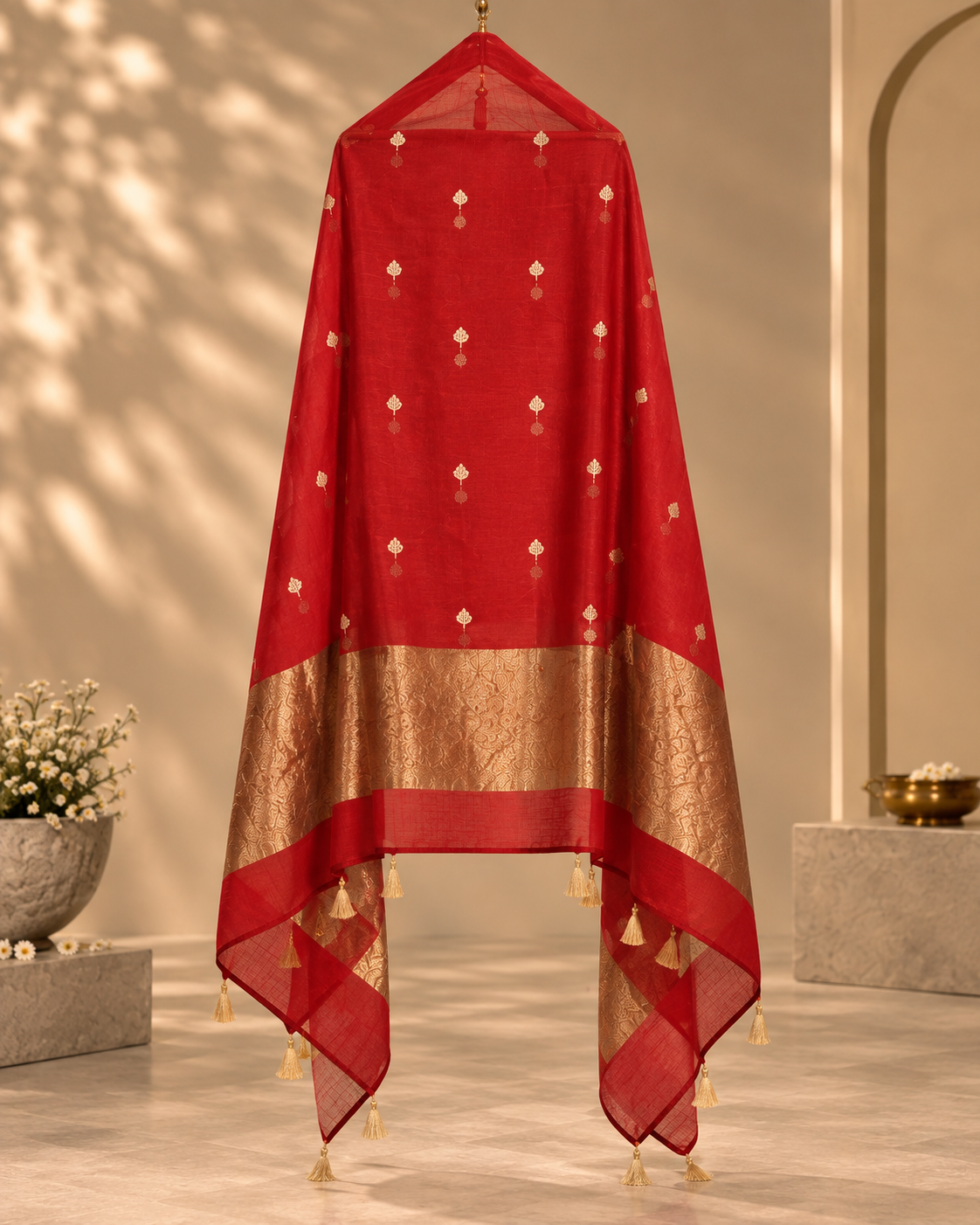 Mazenta Pure Mul Banarasi Weave Suit with Flowing Dupatta