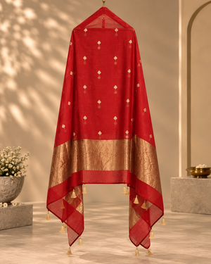 Mazenta Pure Mul Banarasi Weave Suit with Flowing Dupatta