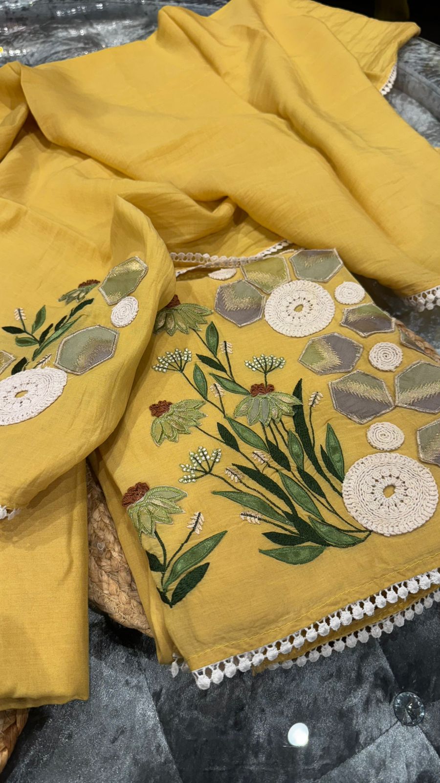 Pure Mulmul with scollaping work of gotta, lace and fabrics a beautiful combination of elegance with beauty