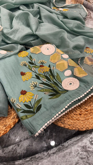 Pure Mulmul with scollaping work of gotta, lace and fabrics a beautiful combination of elegance with beauty
