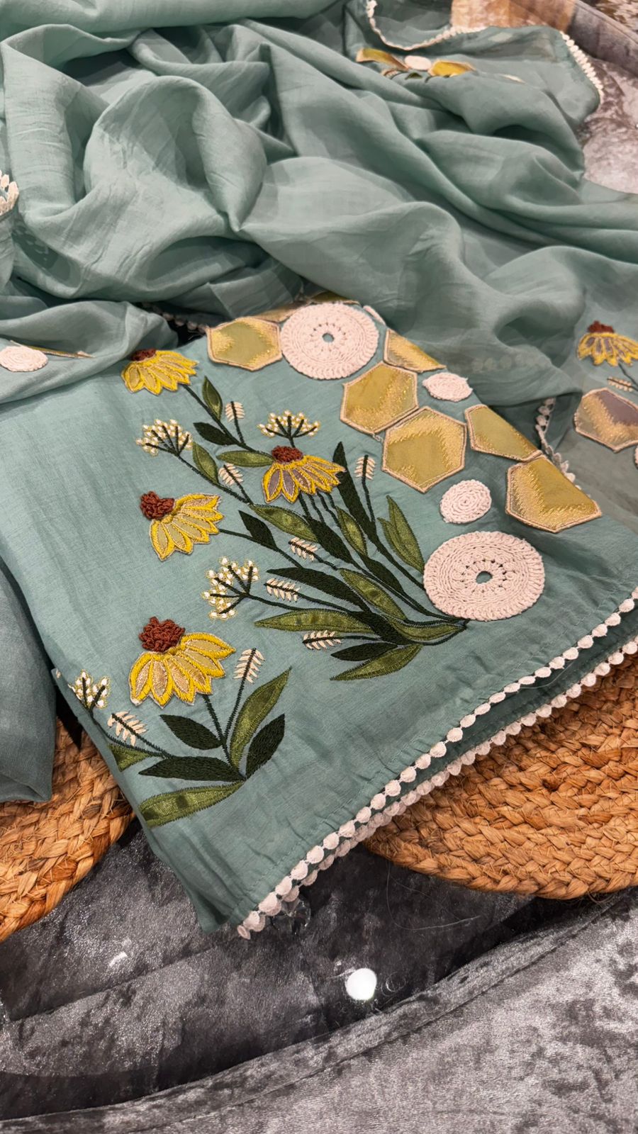 Pure Mulmul with scollaping work of gotta, lace and fabrics a beautiful combination of elegance with beauty