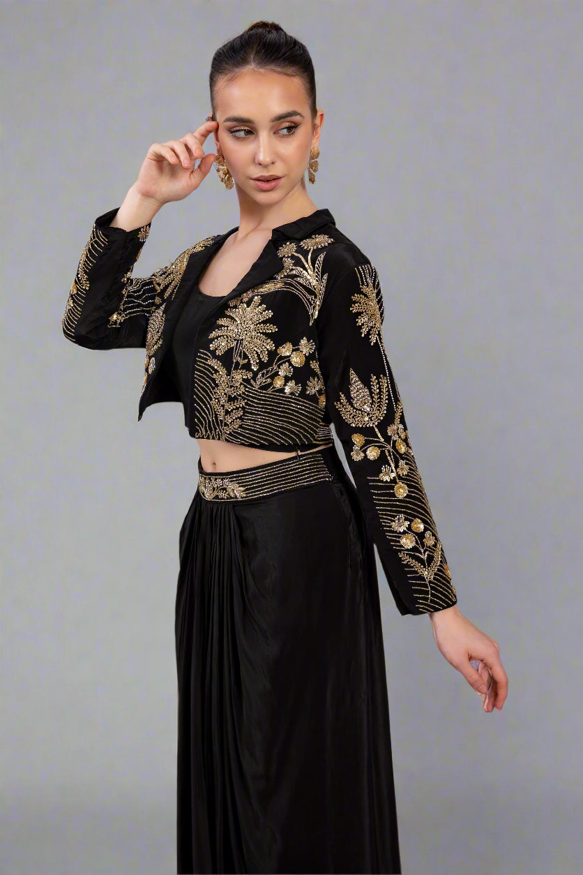 Pure Crape fabric attitre with handwork jacket, inner and classy bottom with work on belt  area