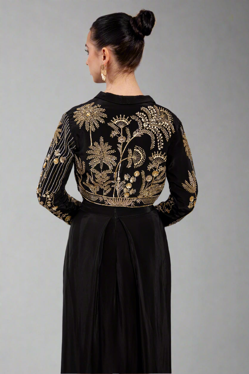 Pure Crape fabric attitre with handwork jacket, inner and classy bottom with work on belt  area