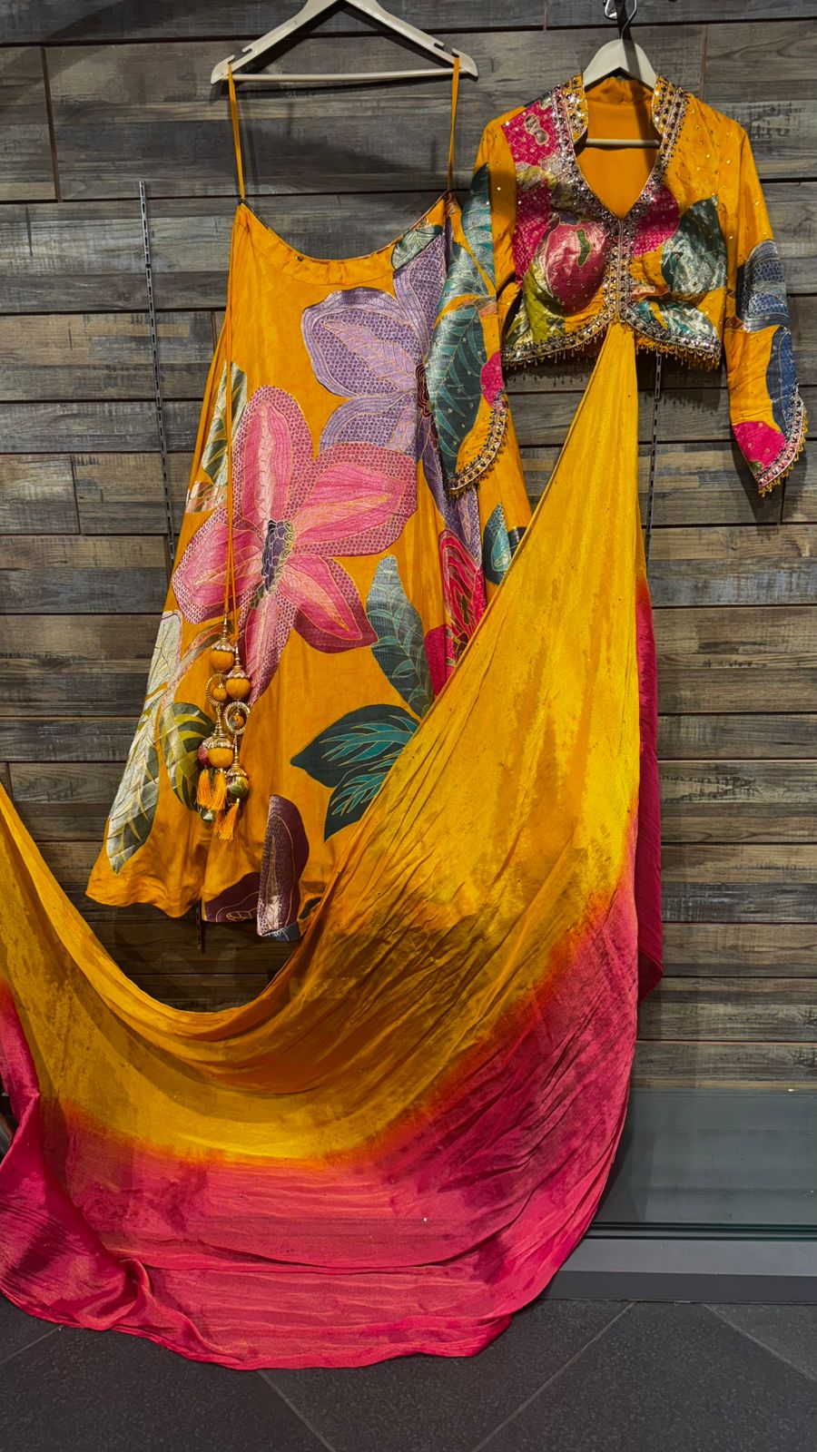 Soft Yellow Pure Jamdani Silk (All weather silk) with mesmerising bright color floral weaving with handwork on blouse with highlights teamed up with dual color pure Zari weaved dupatta must have for wedding ceremonial events
