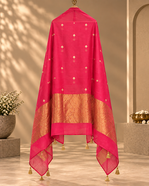 Mazenta Pure Mul Banarasi Weave Suit with Flowing Dupatta